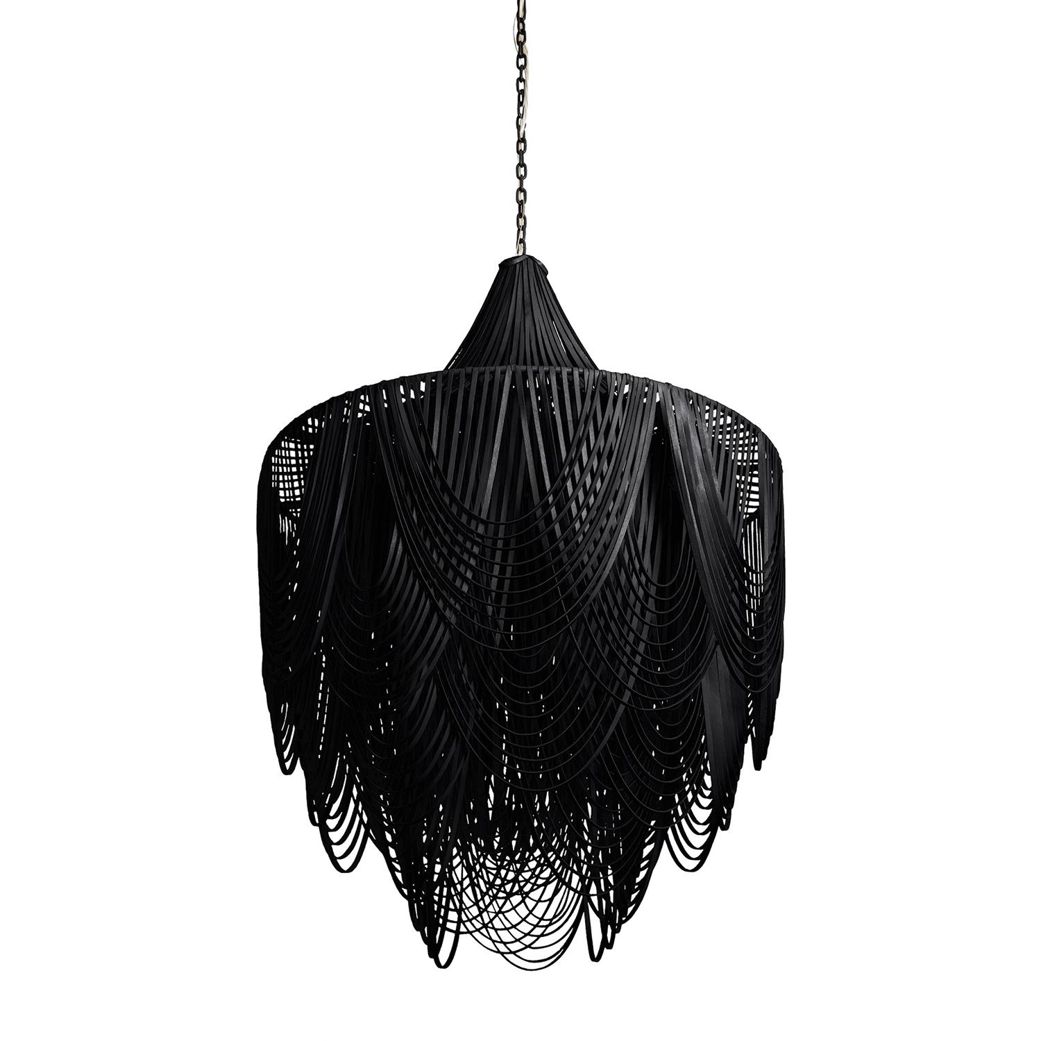 Large Round Whisper with Crown Leather Chandelier in Premium Leather