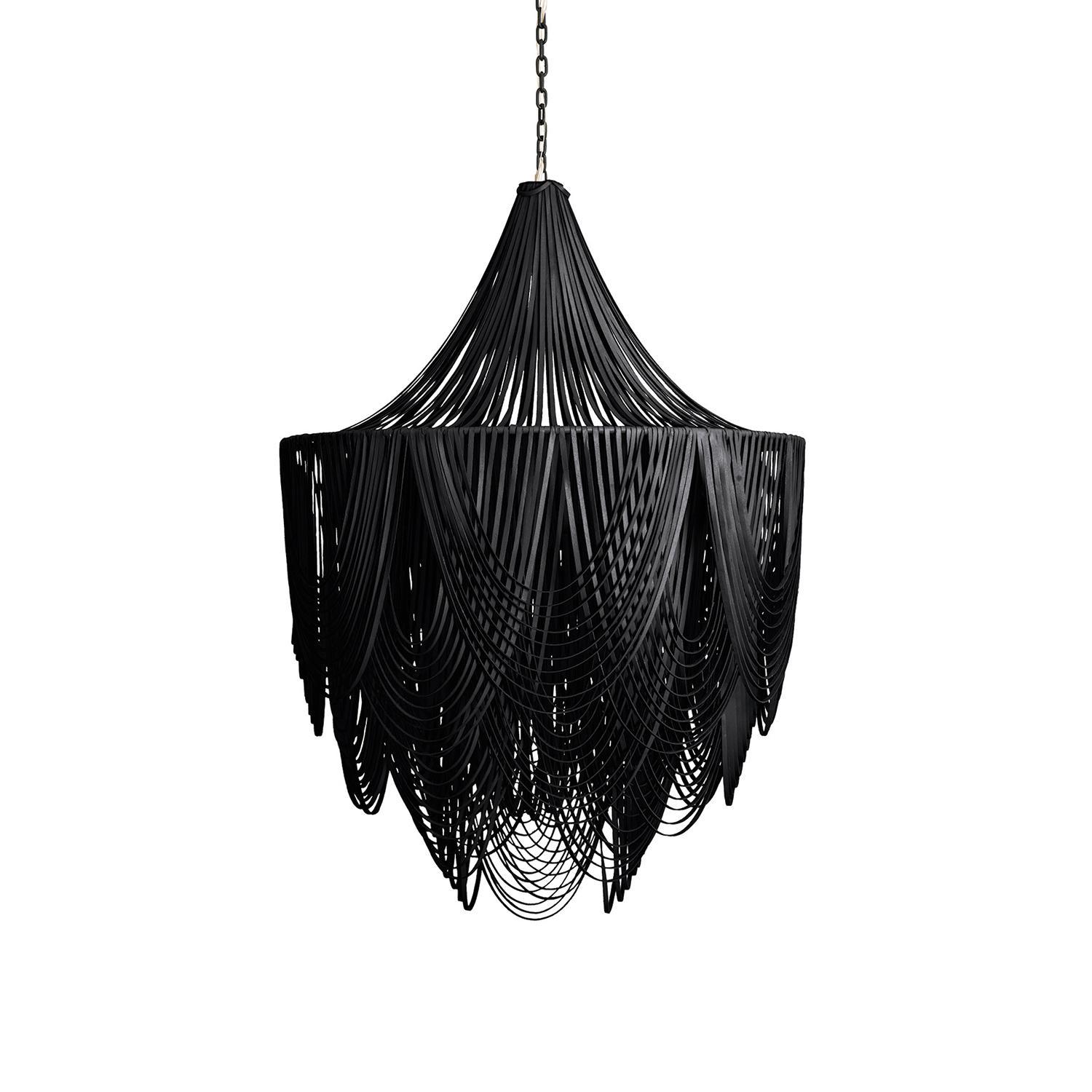 Large Round Whisper with Crown Leather Chandelier in Premium Leather ...
