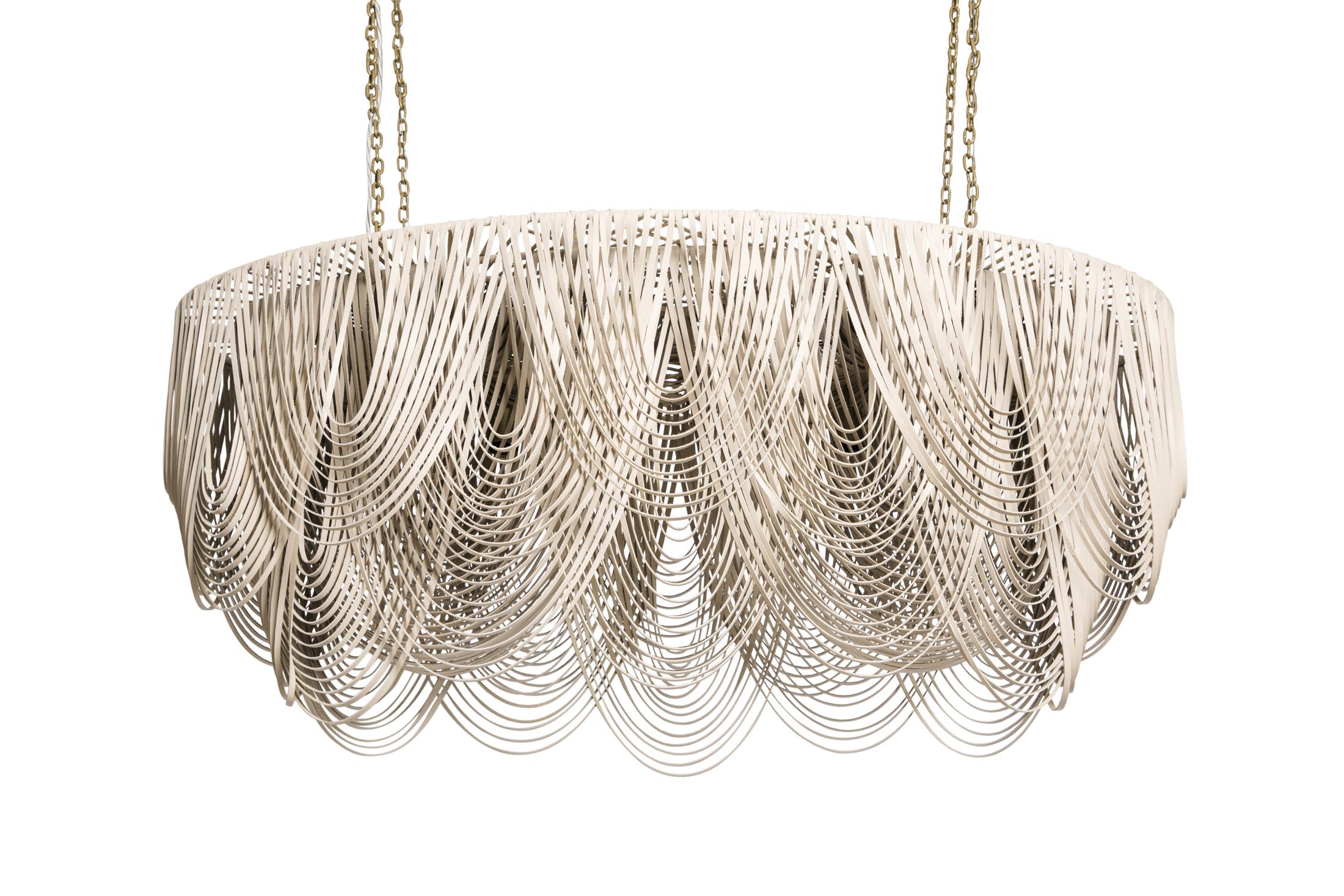 Medium Oval Whisper Leather Chandelier in Cream-Stone Leather
