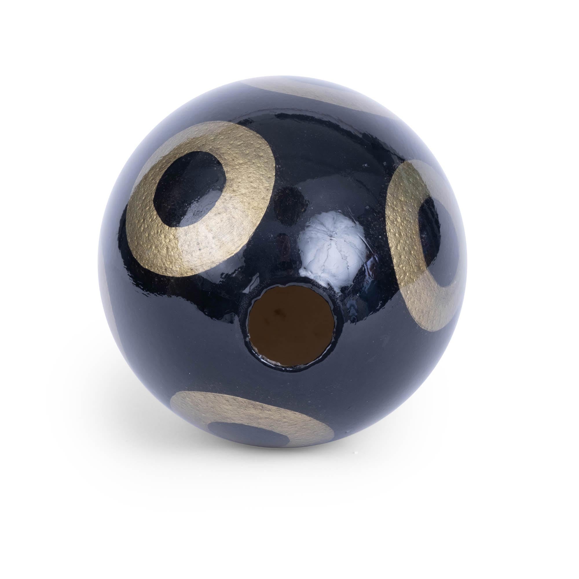 Painted Ostrich Egg - Black & Gold Circles