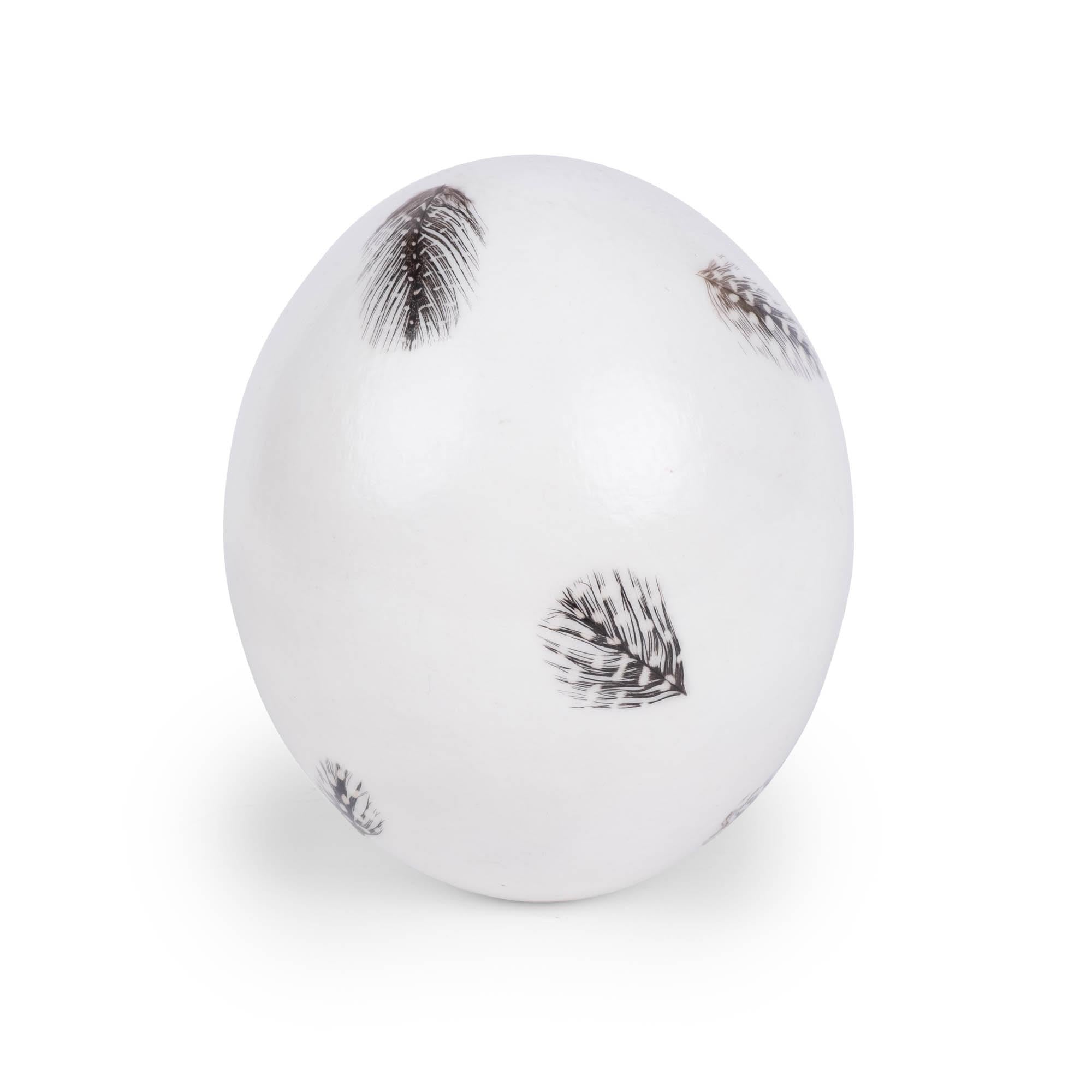 Painted Ostrich Egg - White Feathers