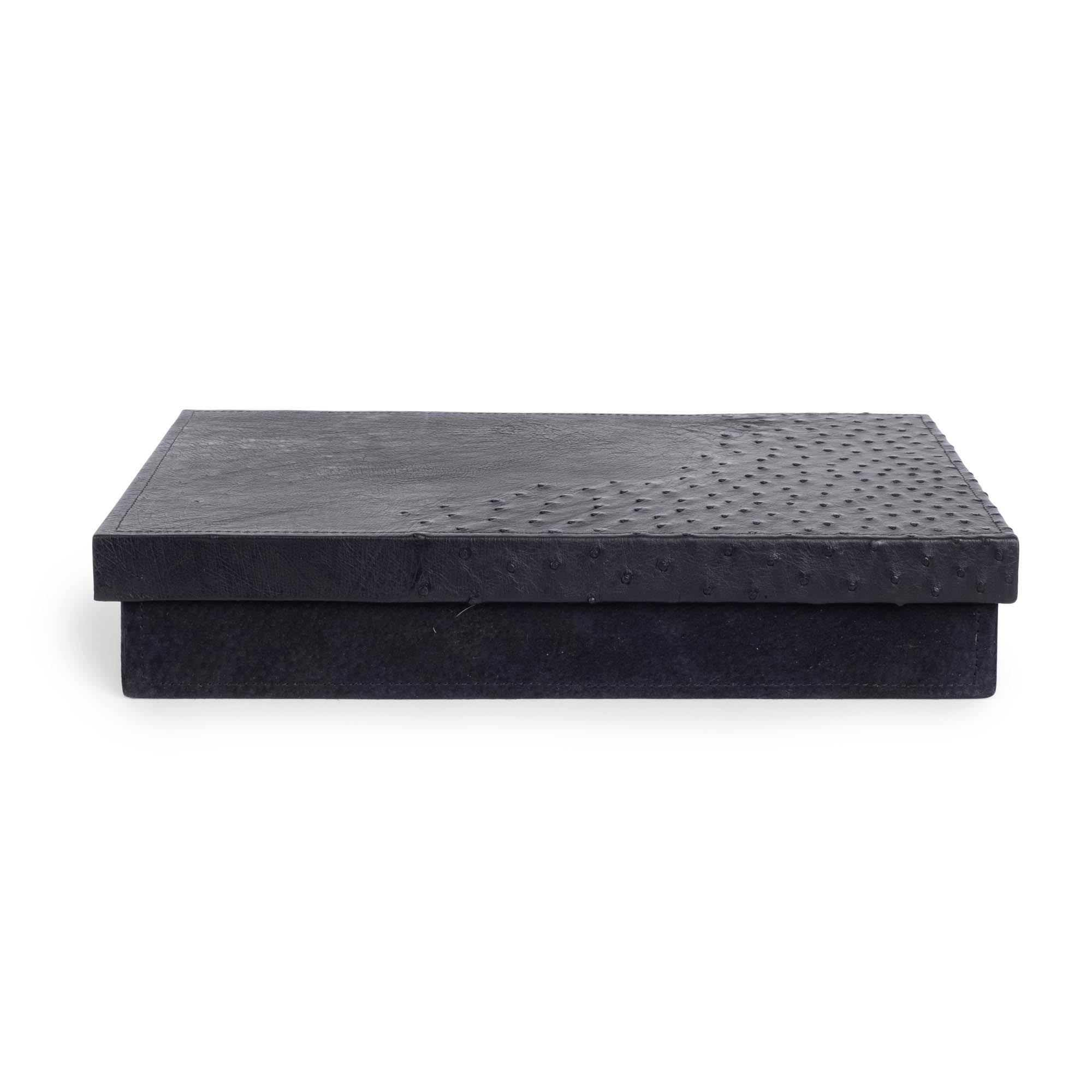 Desk Organizer Box - Ostrich Leather/Suede - Black