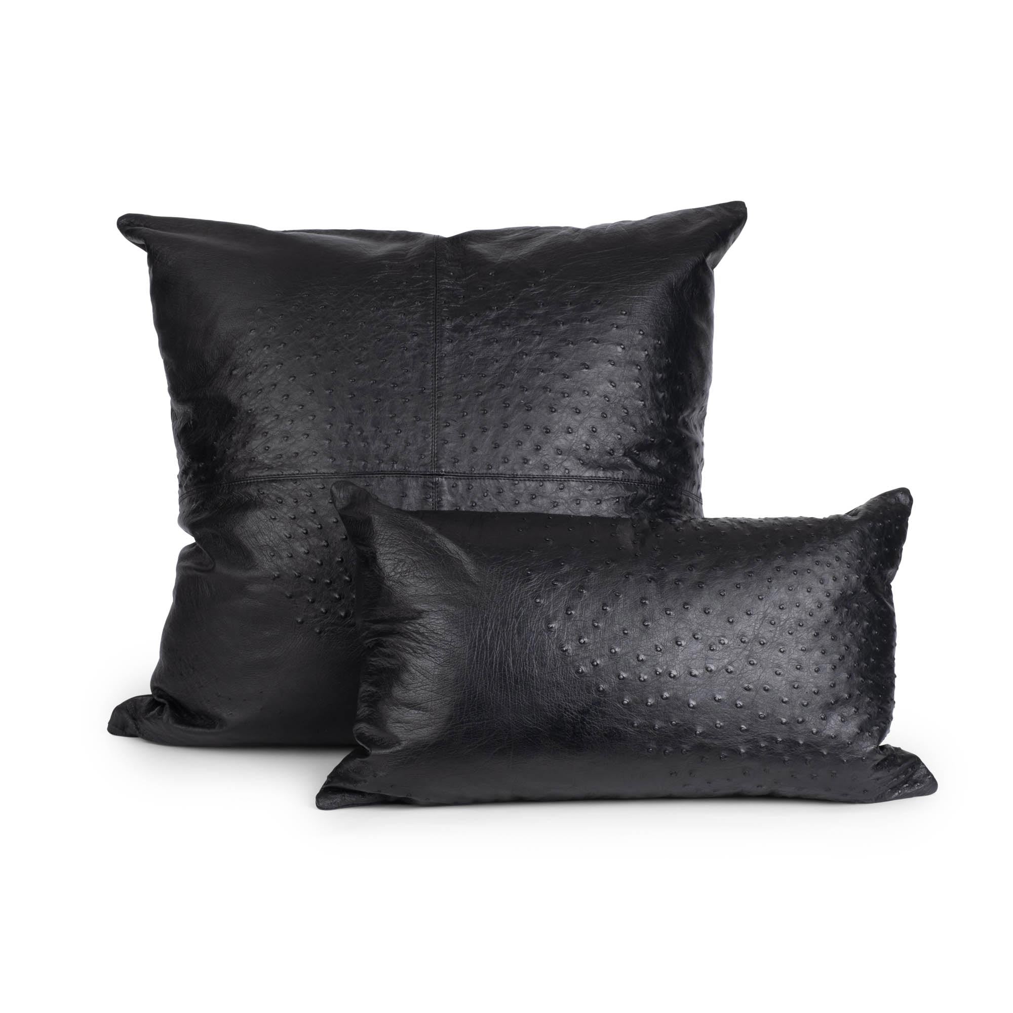 Black leather lumbar pillow hotsell