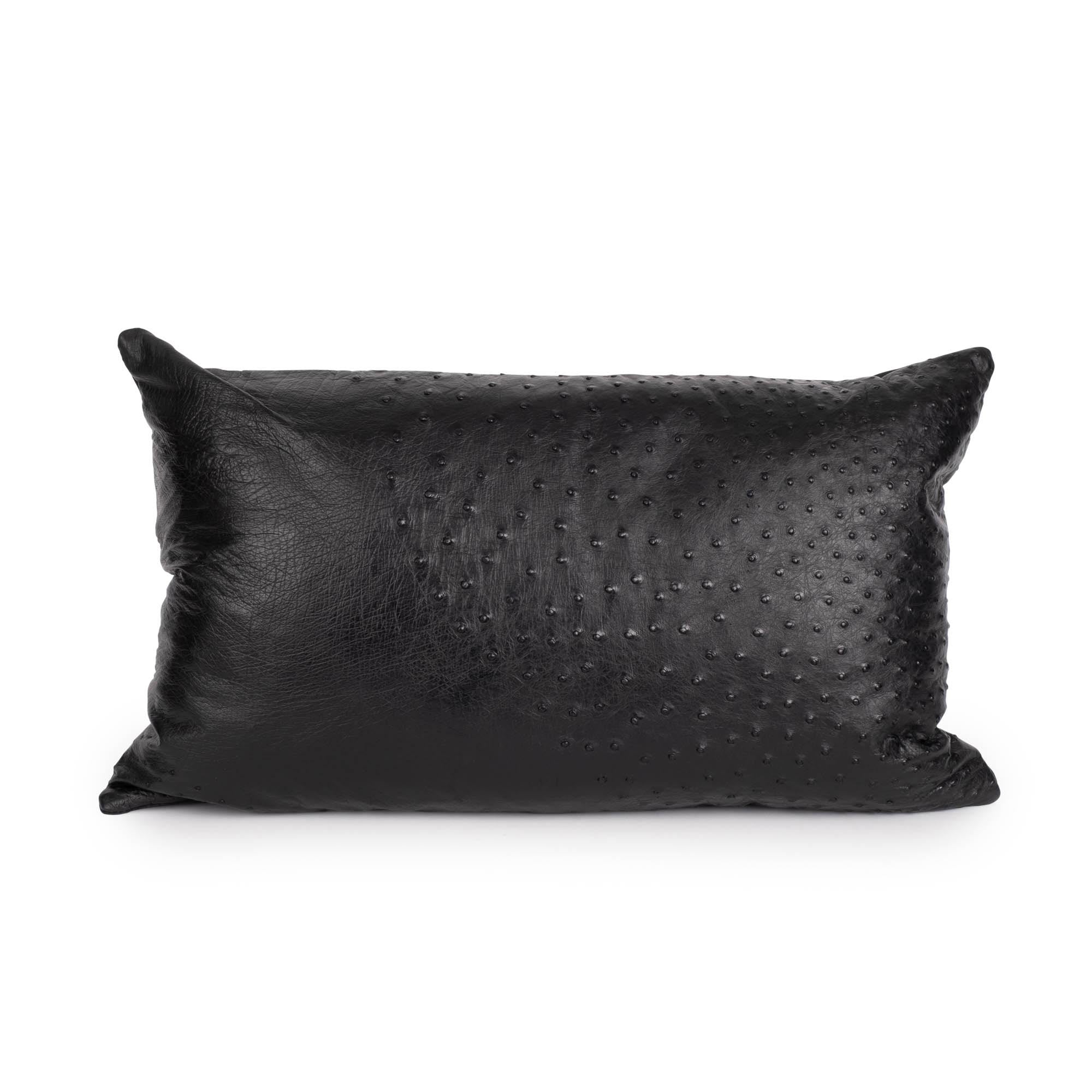 Ostrich Leather Lumbar Pillow - Black