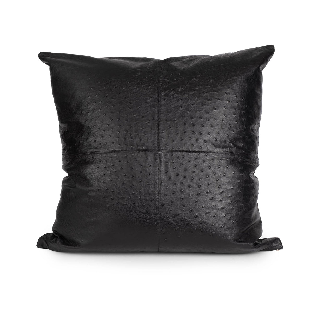 Ostrich Leather Inset Pillow with Feather Trim on Suede - Black