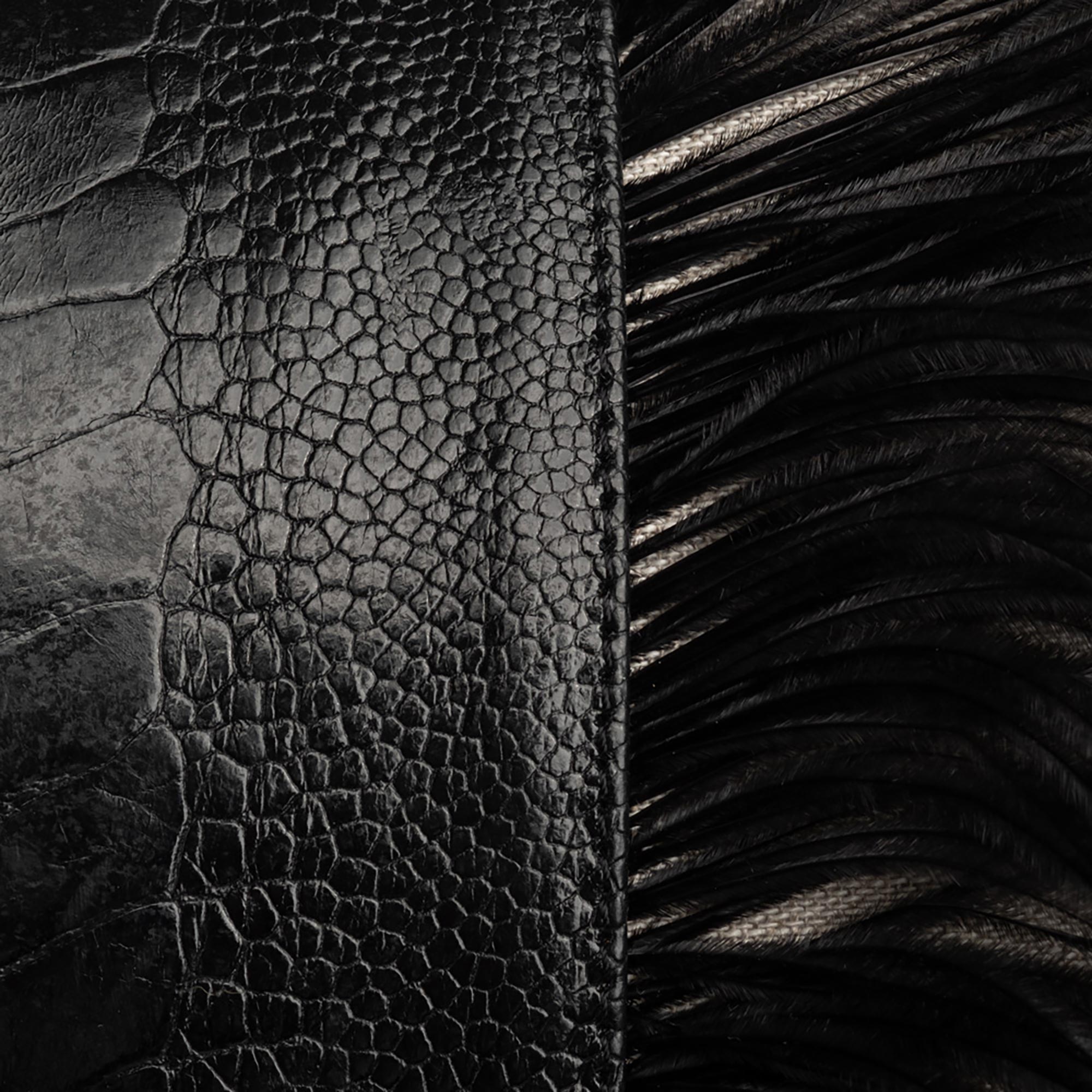 Ostrich Trim Pillow - Black / Linen