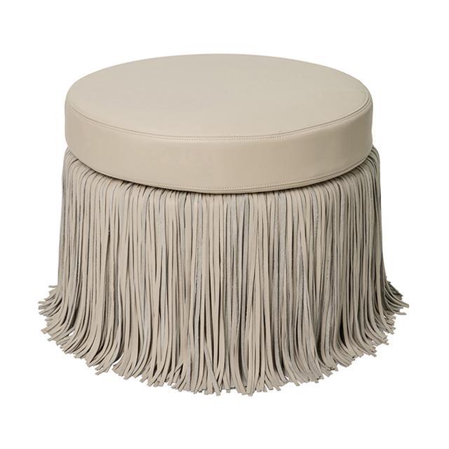 Round Shaggy Leather Ottoman