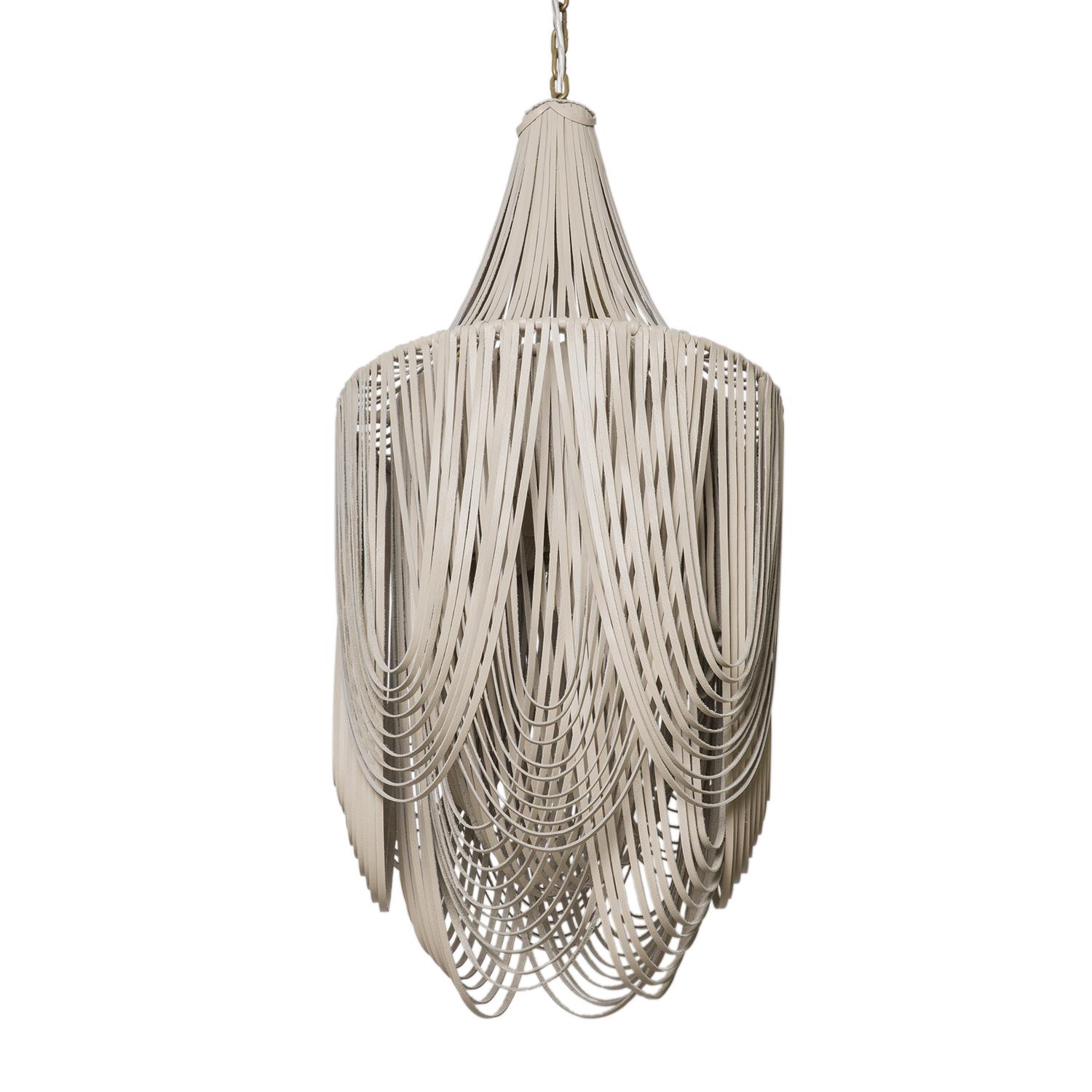 Whisper Chandelier w/ Crown - Small-Long - Cream-Stone Leather