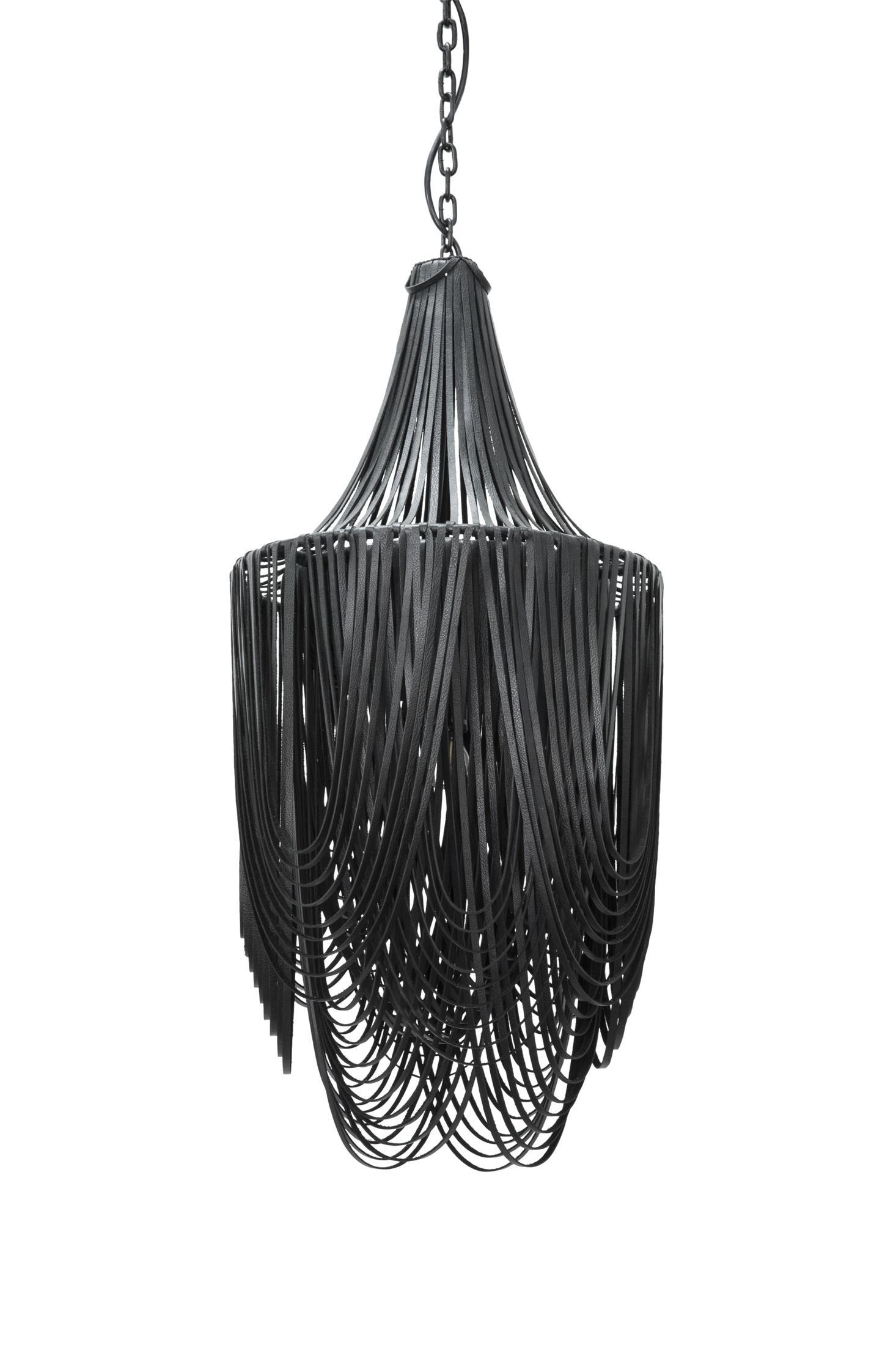 Small Round Whisper with Crown Leather Chandelier in Premium Leather