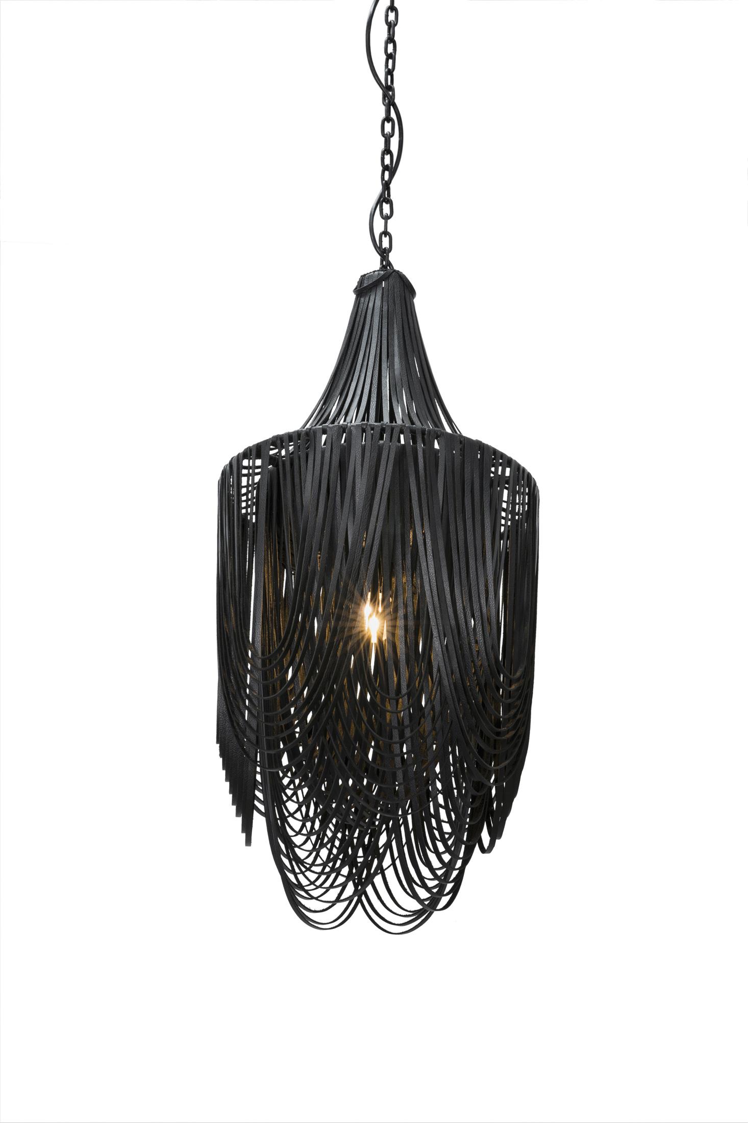 Small Round Whisper with Crown Leather Chandelier in Premium Leather