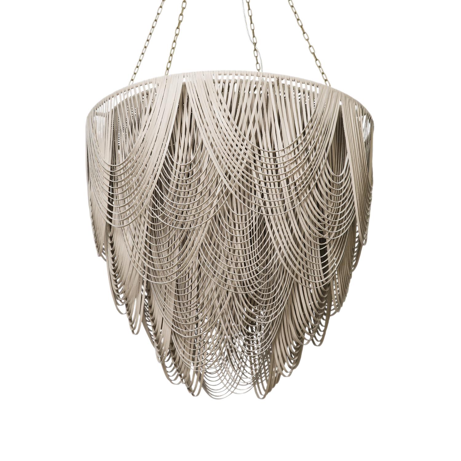 Extra Large Round Whisper Leather Chandelier in Cream-Stone Leather