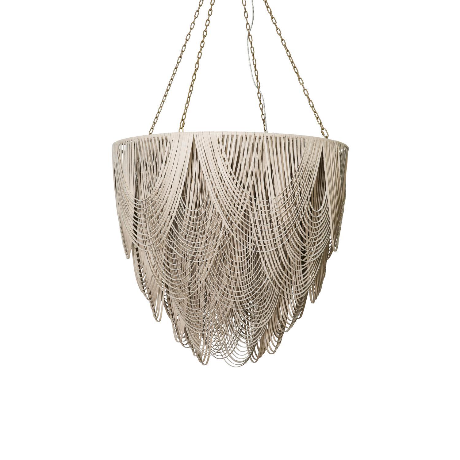 Extra Large Round Whisper Leather Chandelier in Cream-Stone Leather