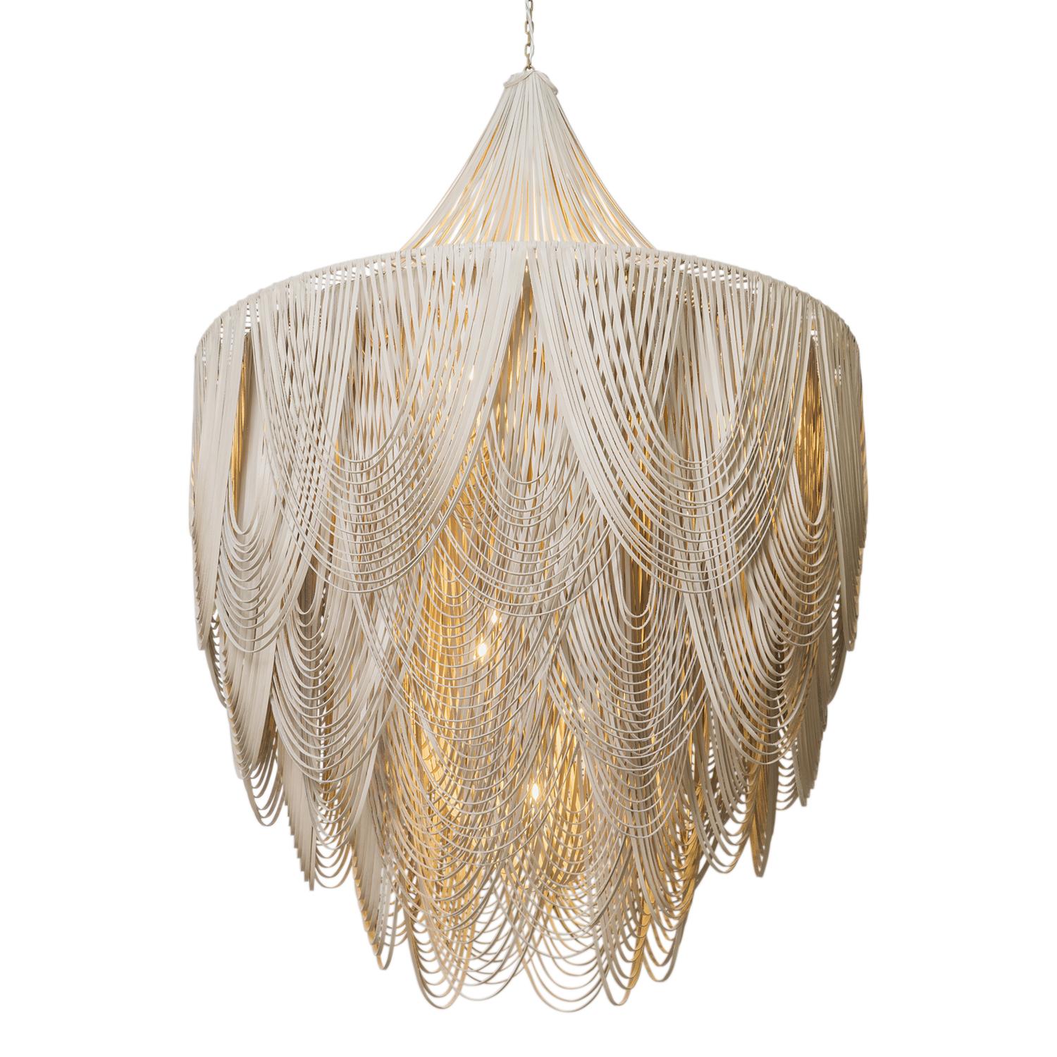 XXL Round Whisper with Crown Leather Chandelier in Cream-Stone Leather