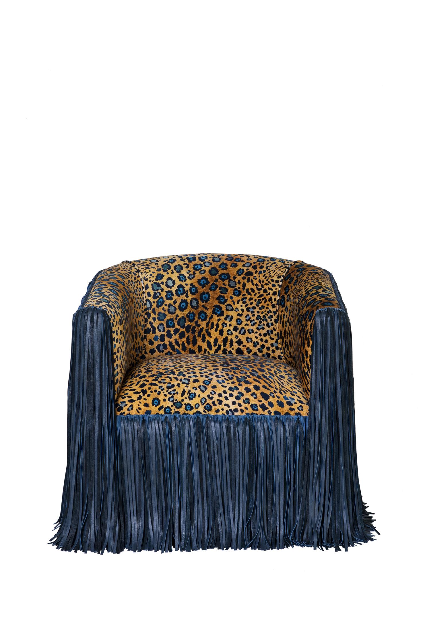 Safari Spot Shaggy Leather Swivel Chair