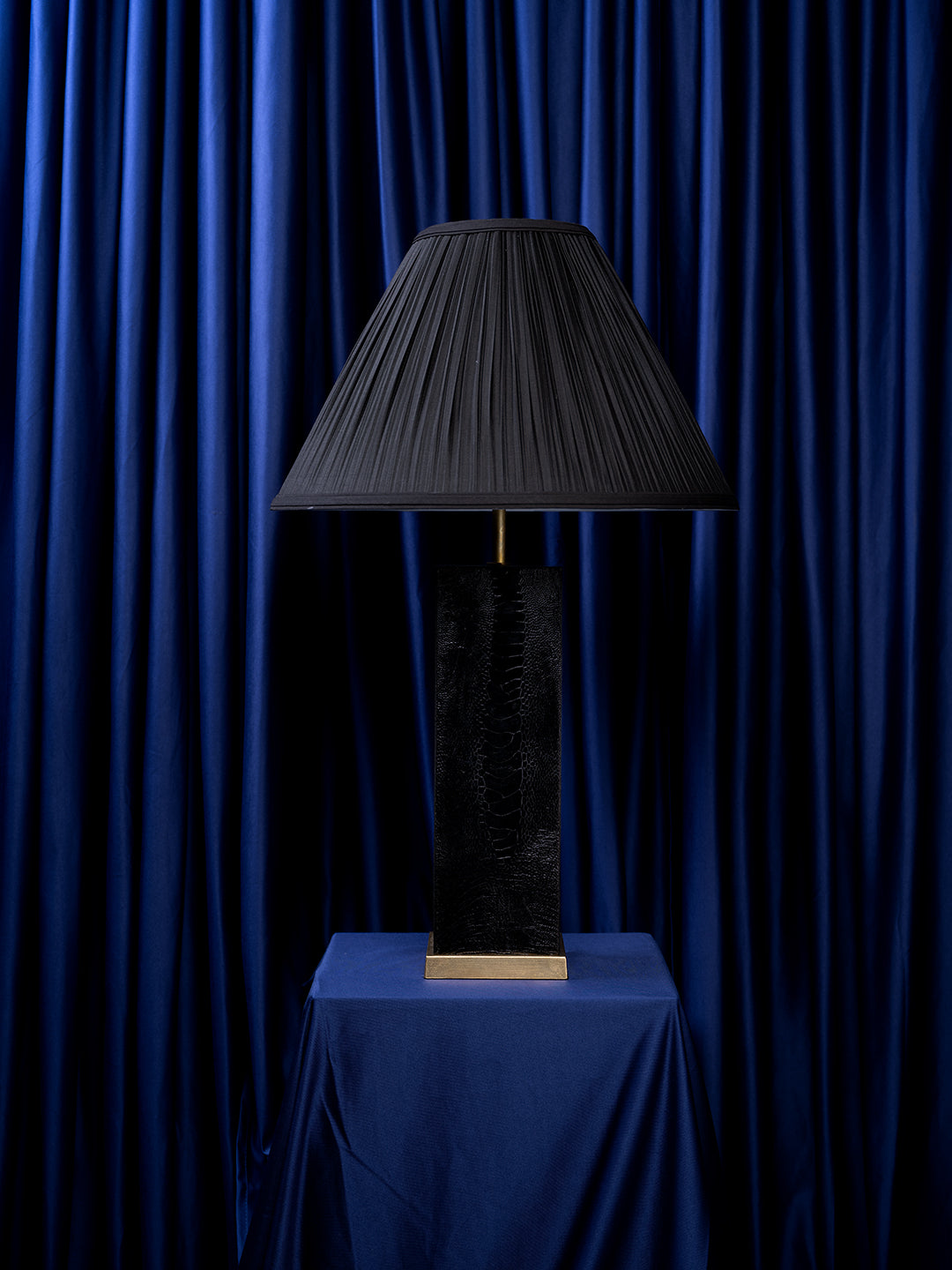 Keira Column Table Lamp in Black Ostrich Shin