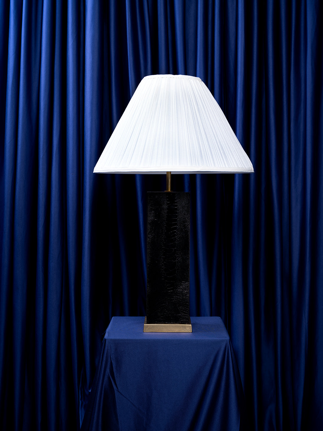 Keira Column Table Lamp in Black Ostrich Shin