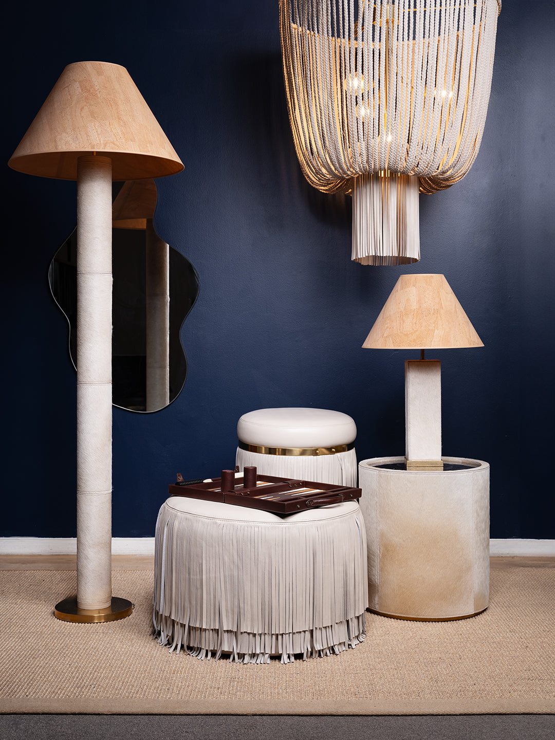 Ndidi Ottoman in Cream-Stone Leather