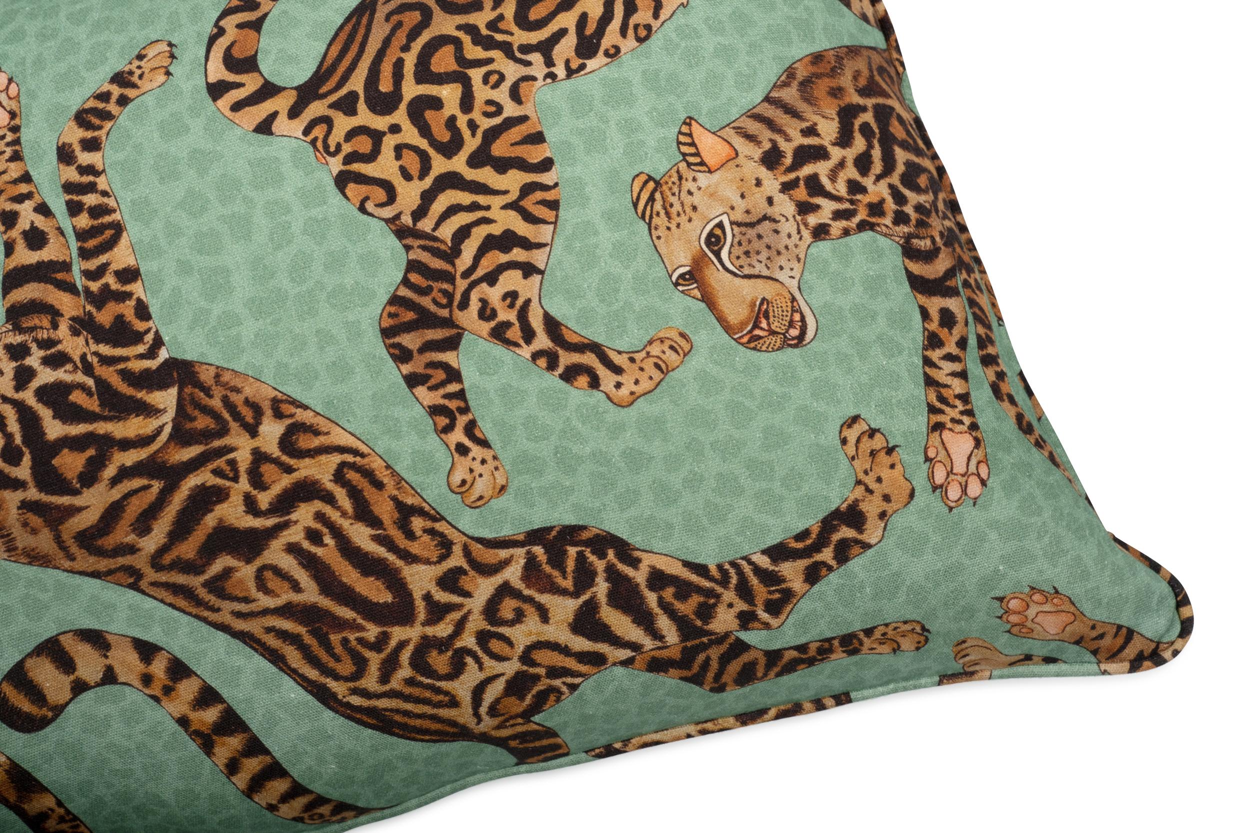 Cheetah Kings Lumbar Pillow - Linen - Jade