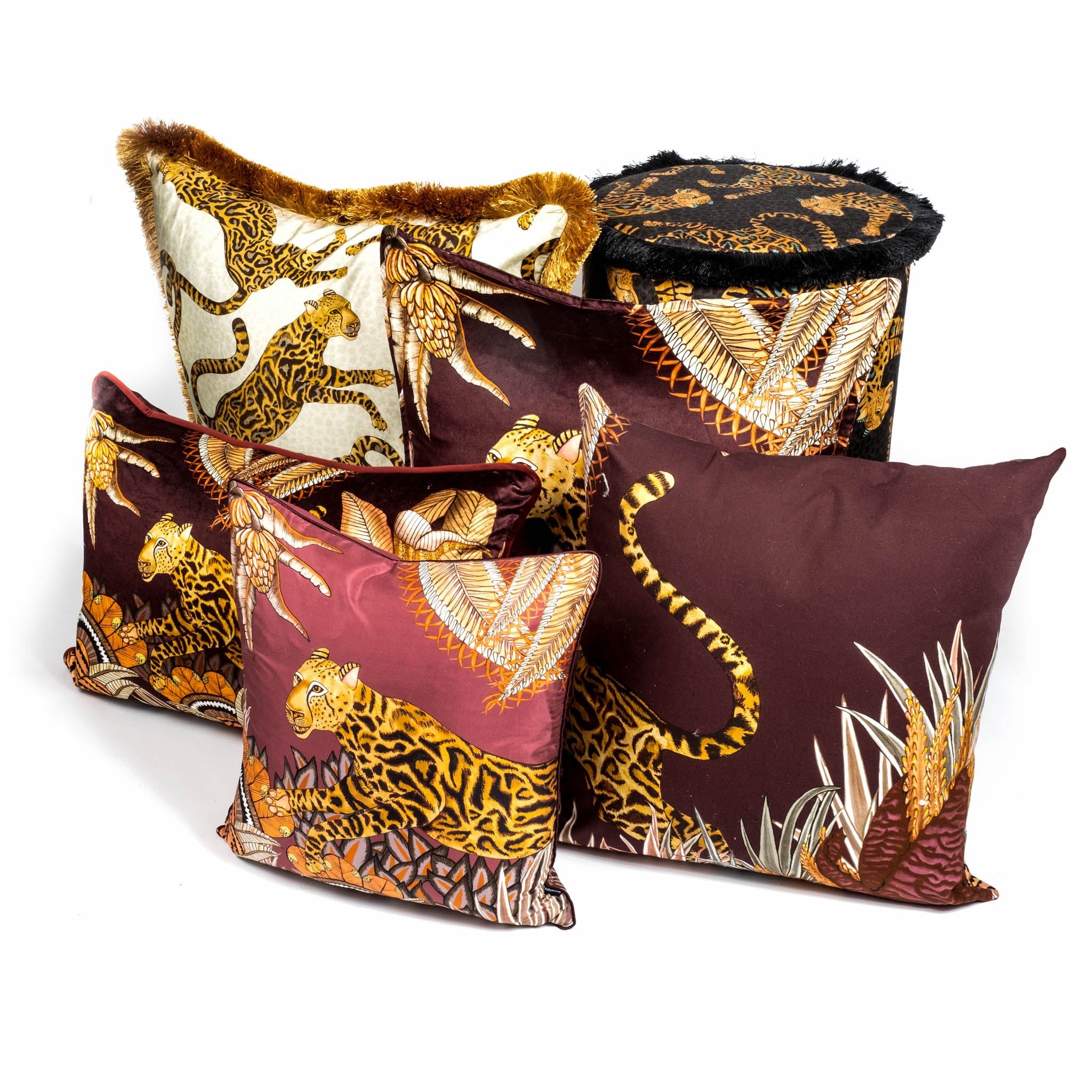Cheetah Kings Forest Pillow - Silk - Plum