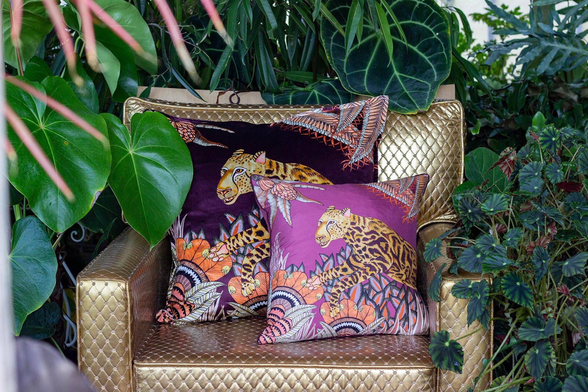 Cheetah Kings Forest Pillow - Silk - Plum