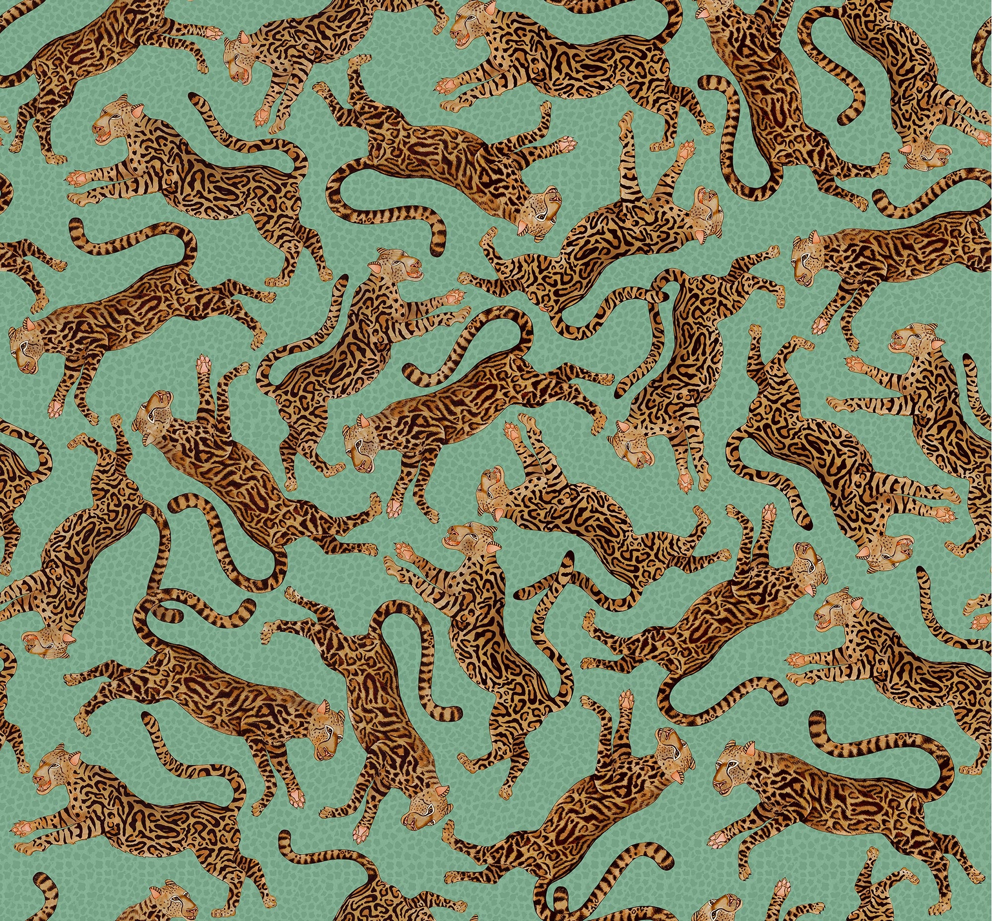 Cheetah Kings Fabric - Linen - Jade