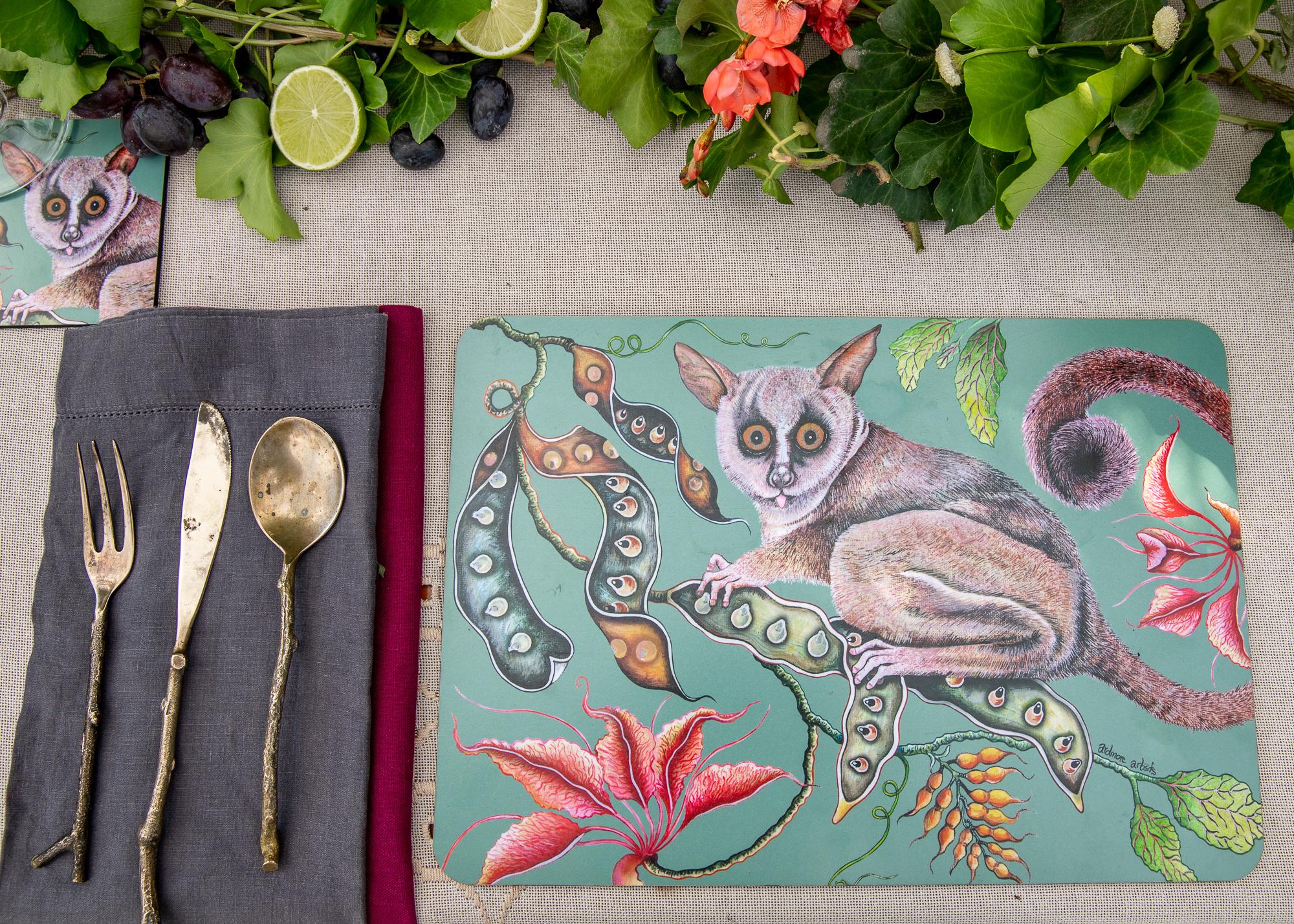 Camp Critters Bush Baby Placemats (Pair) - Jade