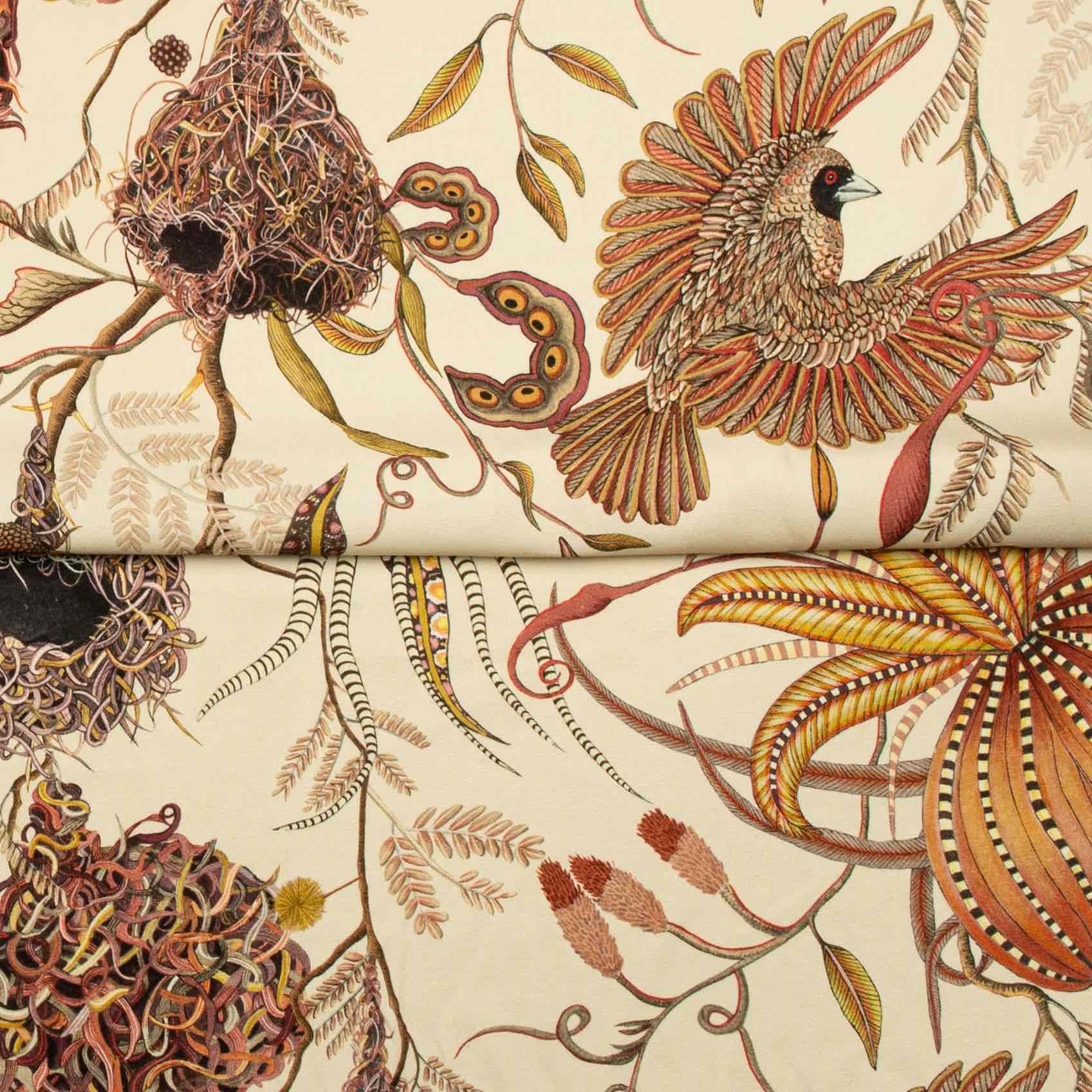 Thanda Nests Fabric - Linen - Plum