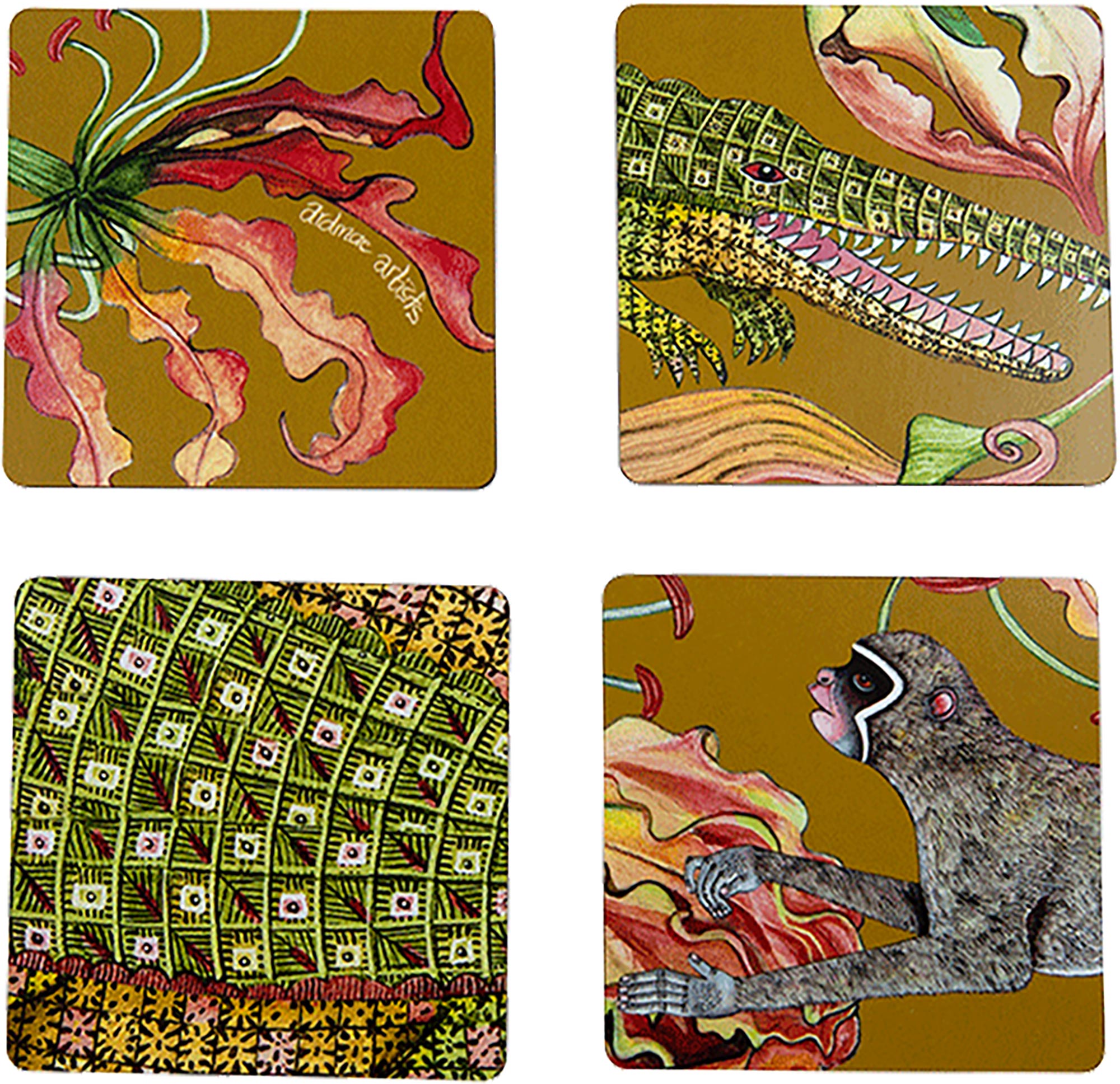 Flame Lily Crocodile Coasters (S/4) - Swamp