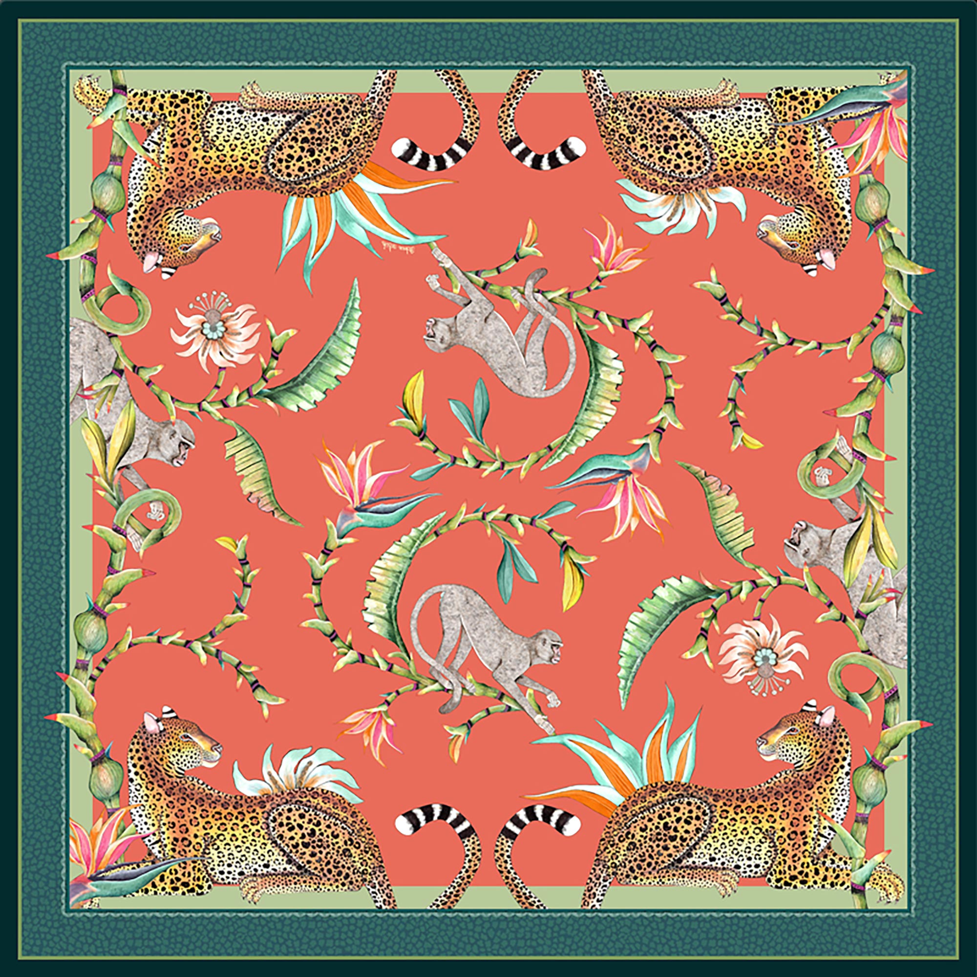 Monkey Paradise Tablecloth - Cotton - Coral - Square