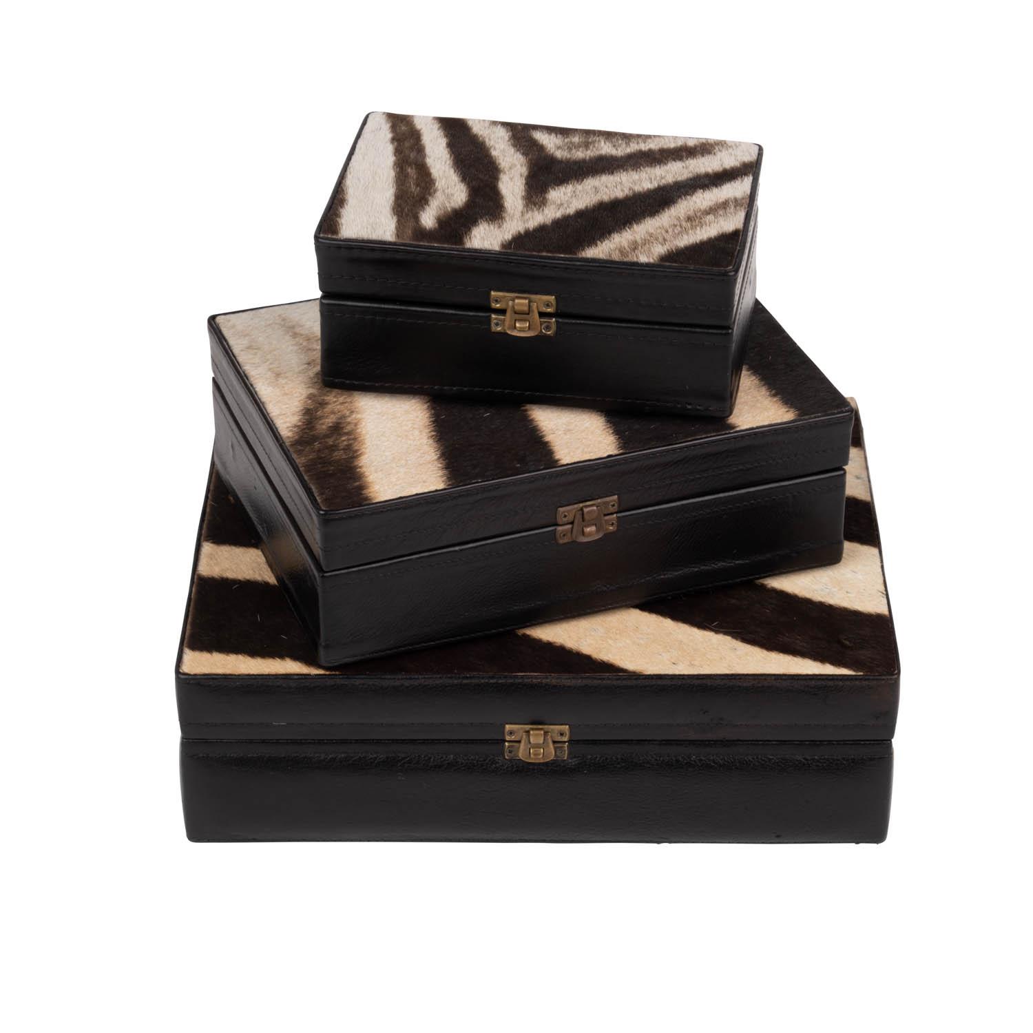Zebra Hide & Leather Box - Medium