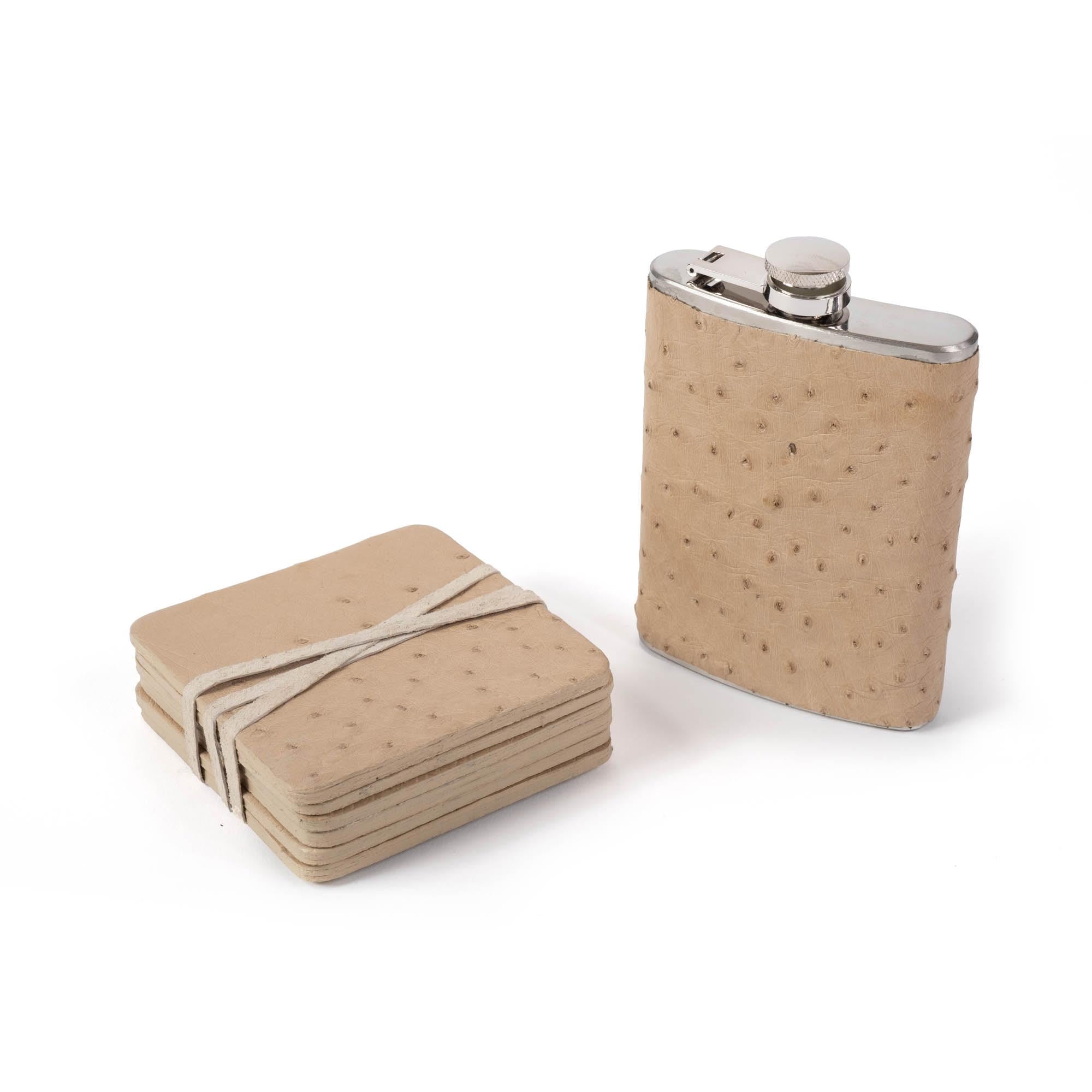 Ostrich Leather Coasters w/ Tie (S/6) - Cream