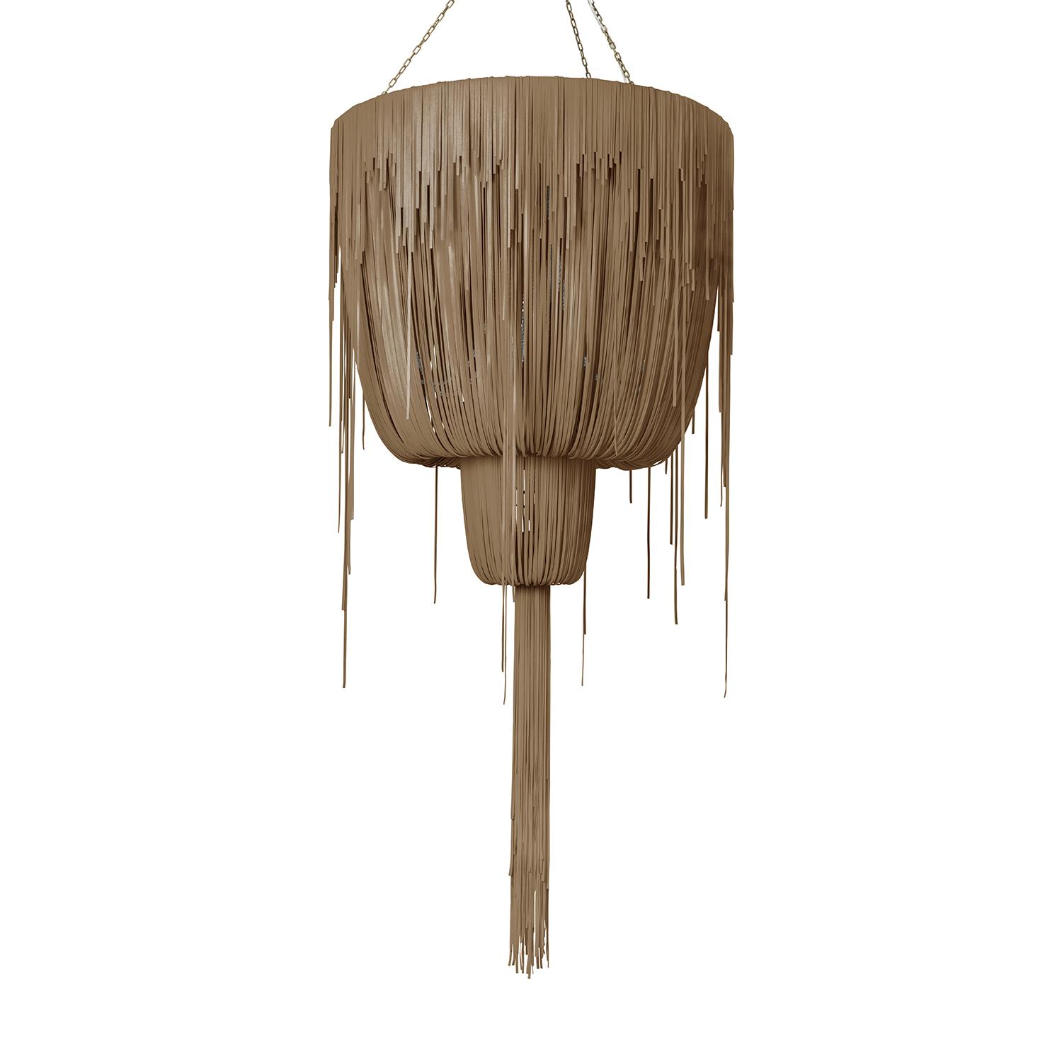 Large Round Double-Ball Urchin Leather Chandelier in Metallic Leather