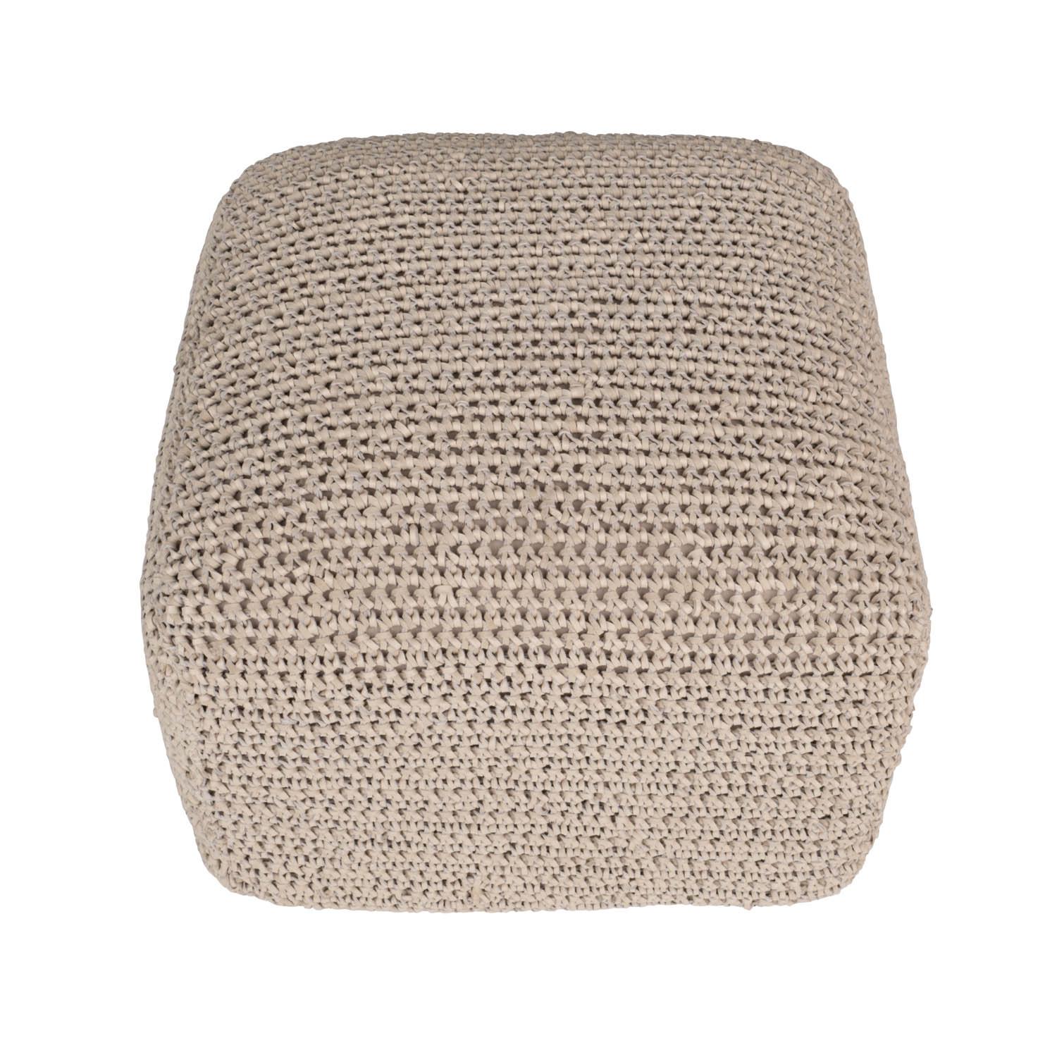 Crocheted Leather Cube Ottoman