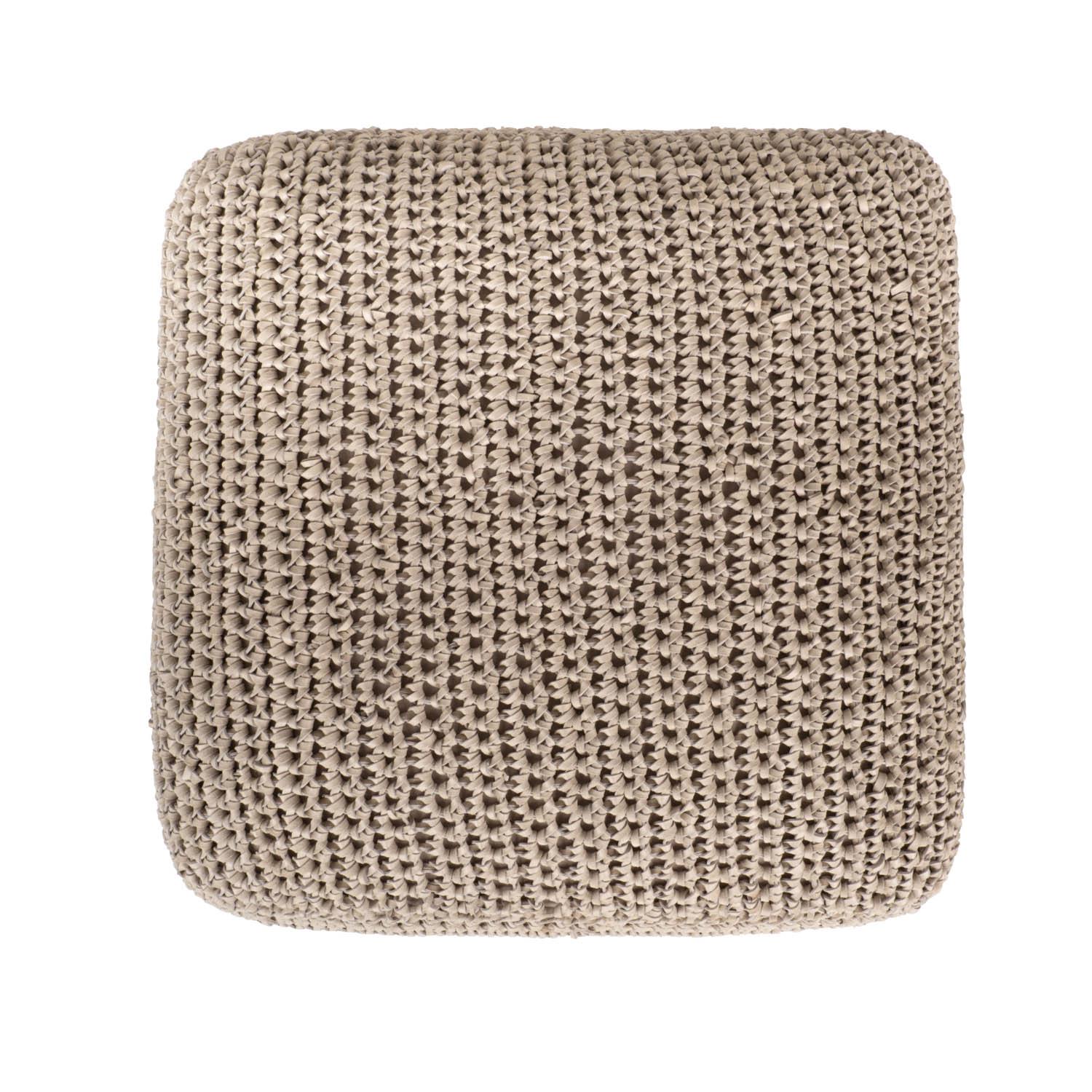 Crocheted Leather Cube Ottoman