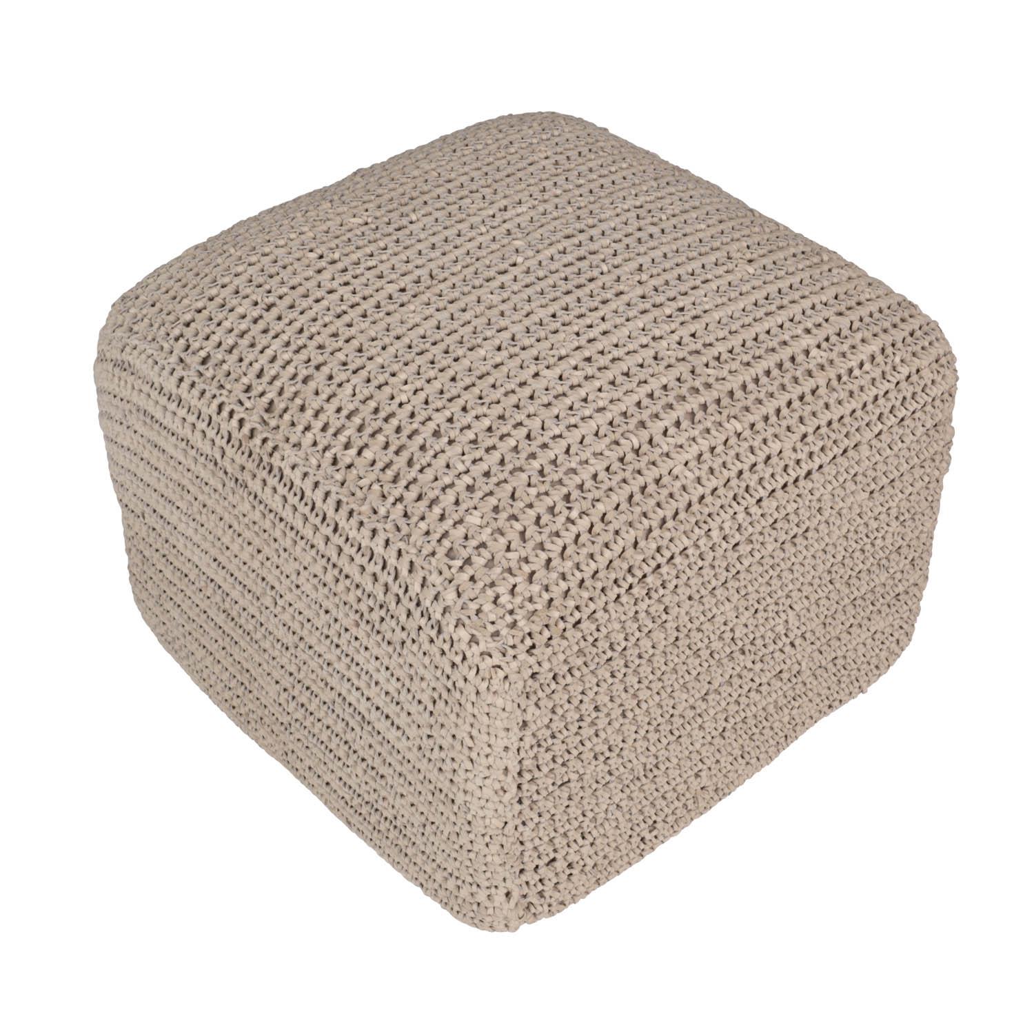 Crocheted Leather Cube Ottoman