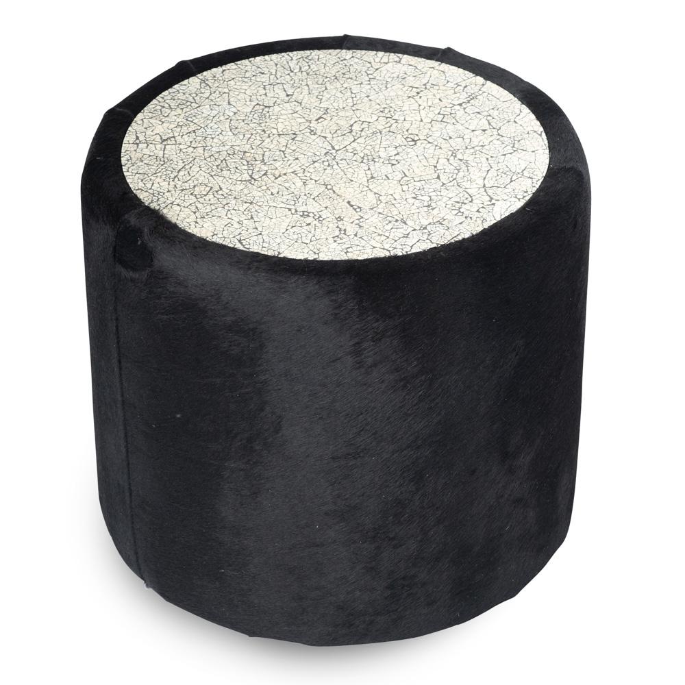 Black Cow Hide Cylinder with Ostrich Egg Mosaic Inlay