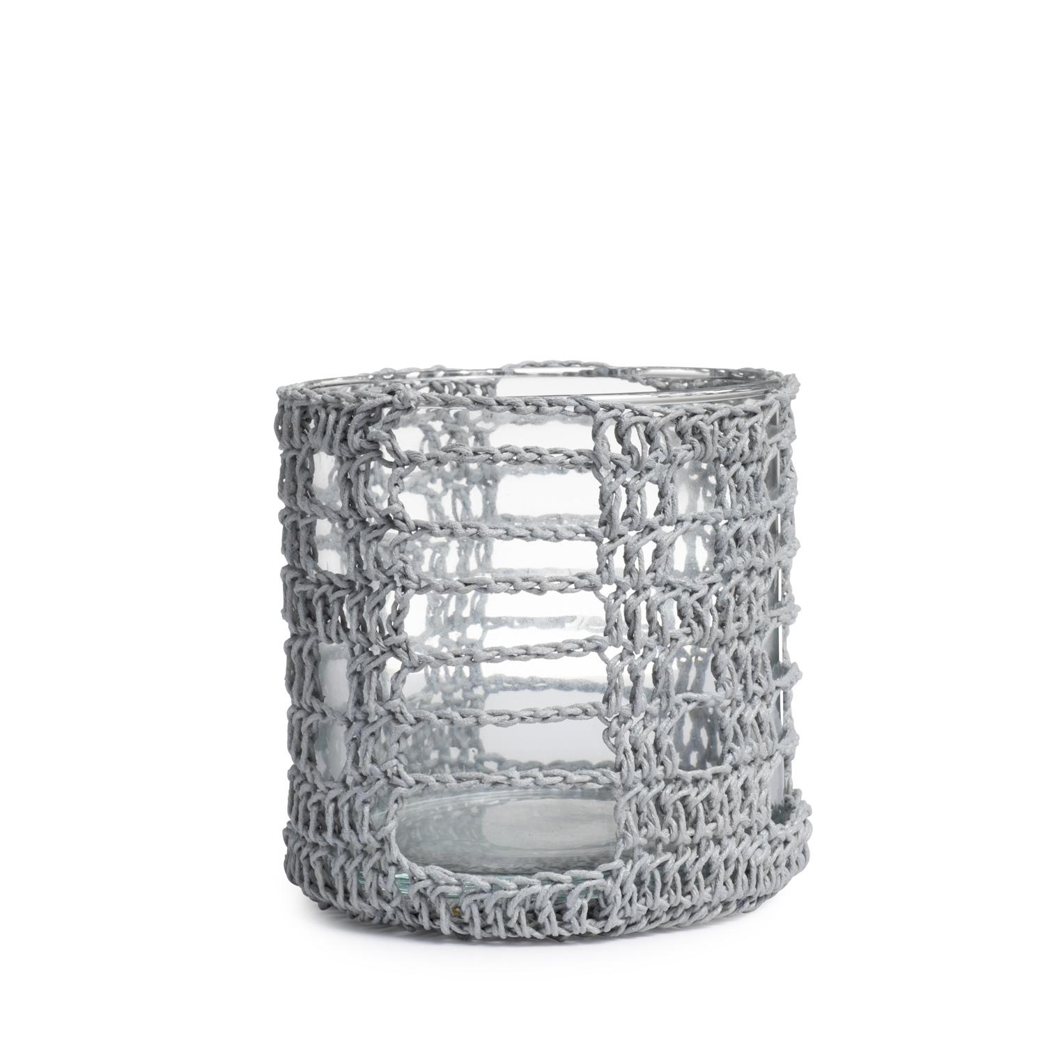 Crocheted Mesh Basket Cylinder - Large - Grey