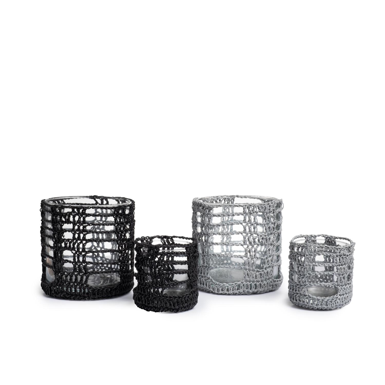 Crocheted Mesh Basket Cylinder - Small - Grey