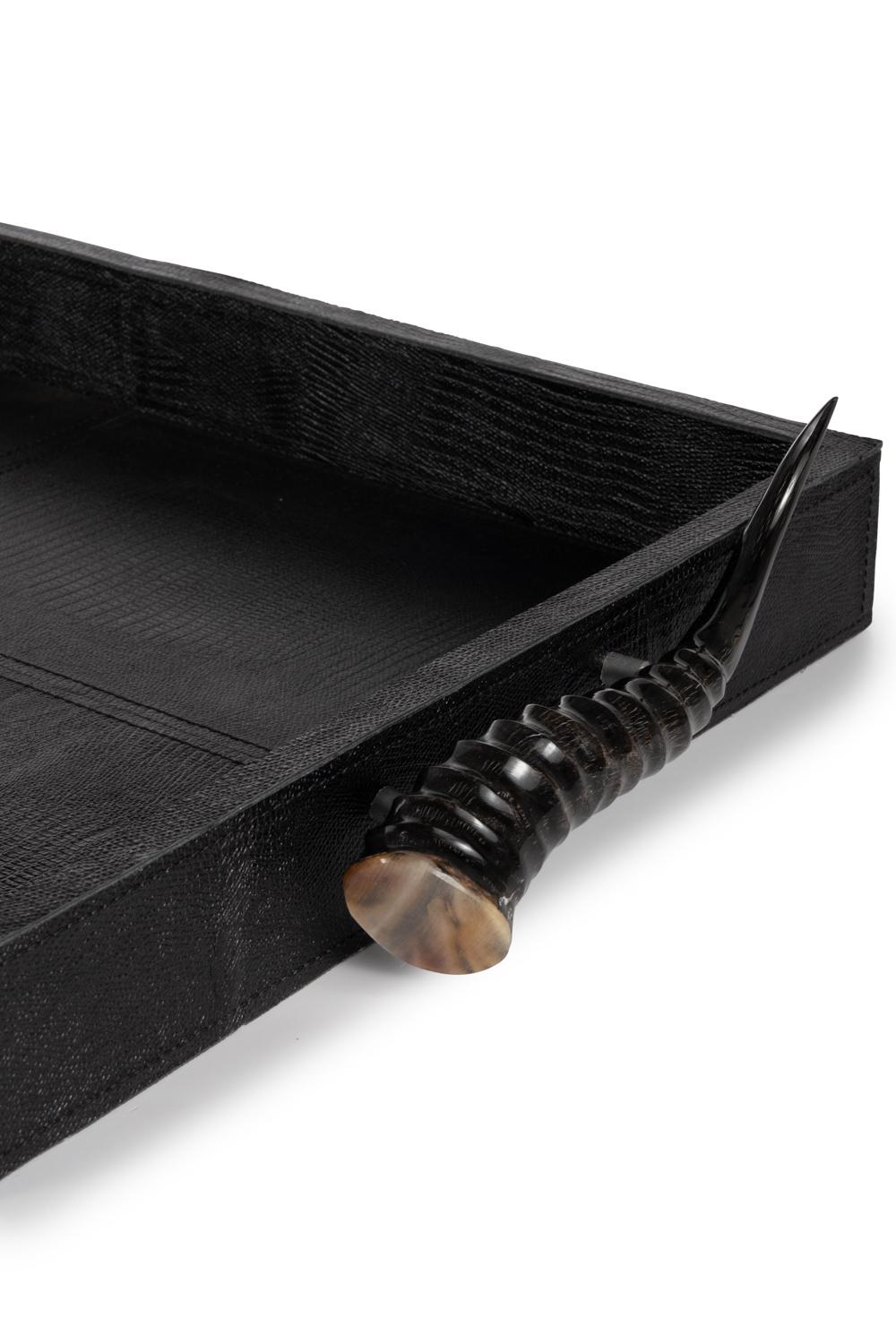 Leather Rectangle Tray / Springbok Horn Handles