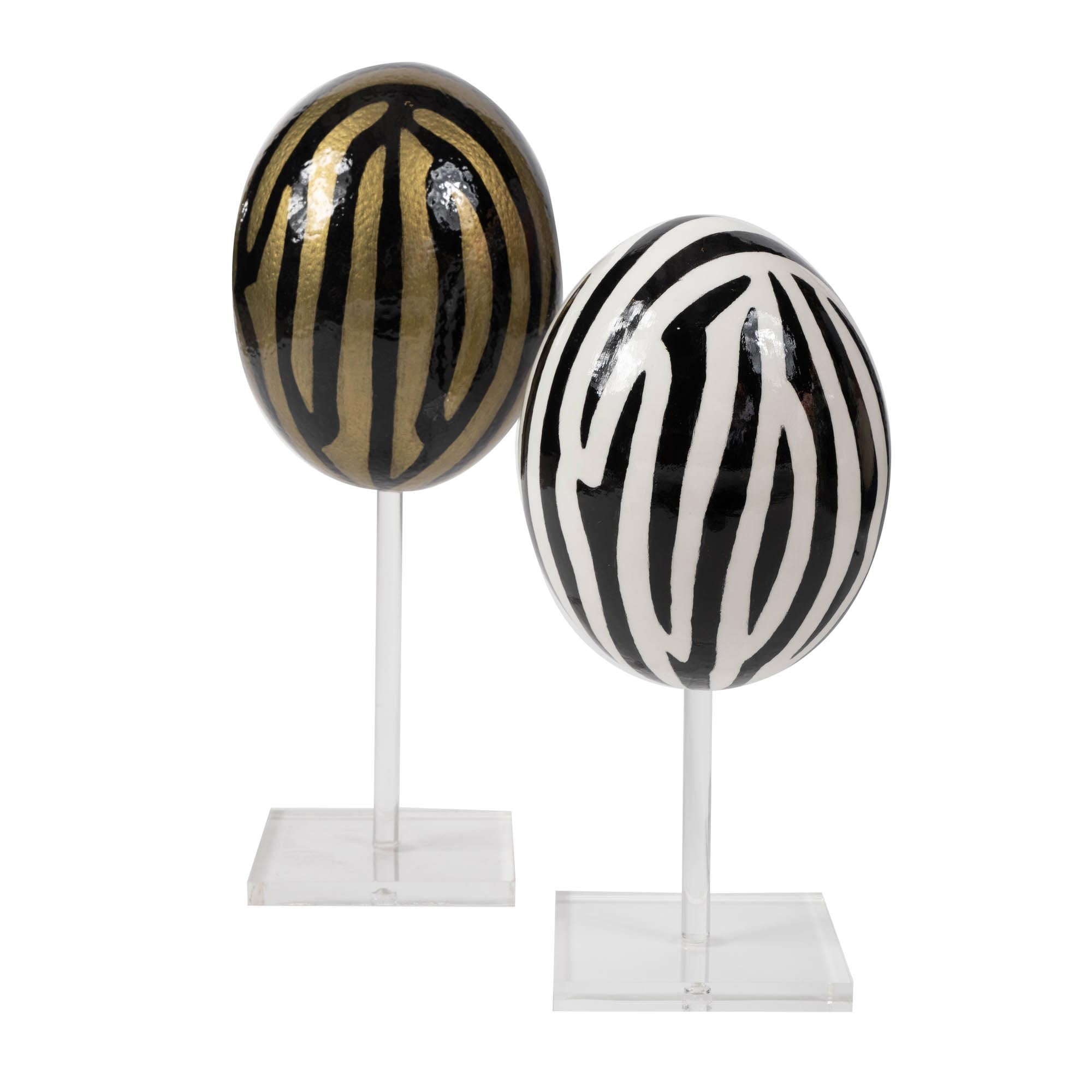 Painted Ostrich Egg - Black & White Zebra Stripe
