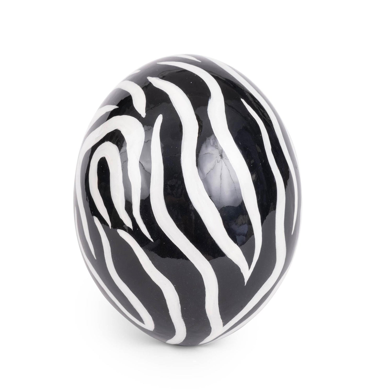 Painted Ostrich Egg - Black & White Zebra Stripe