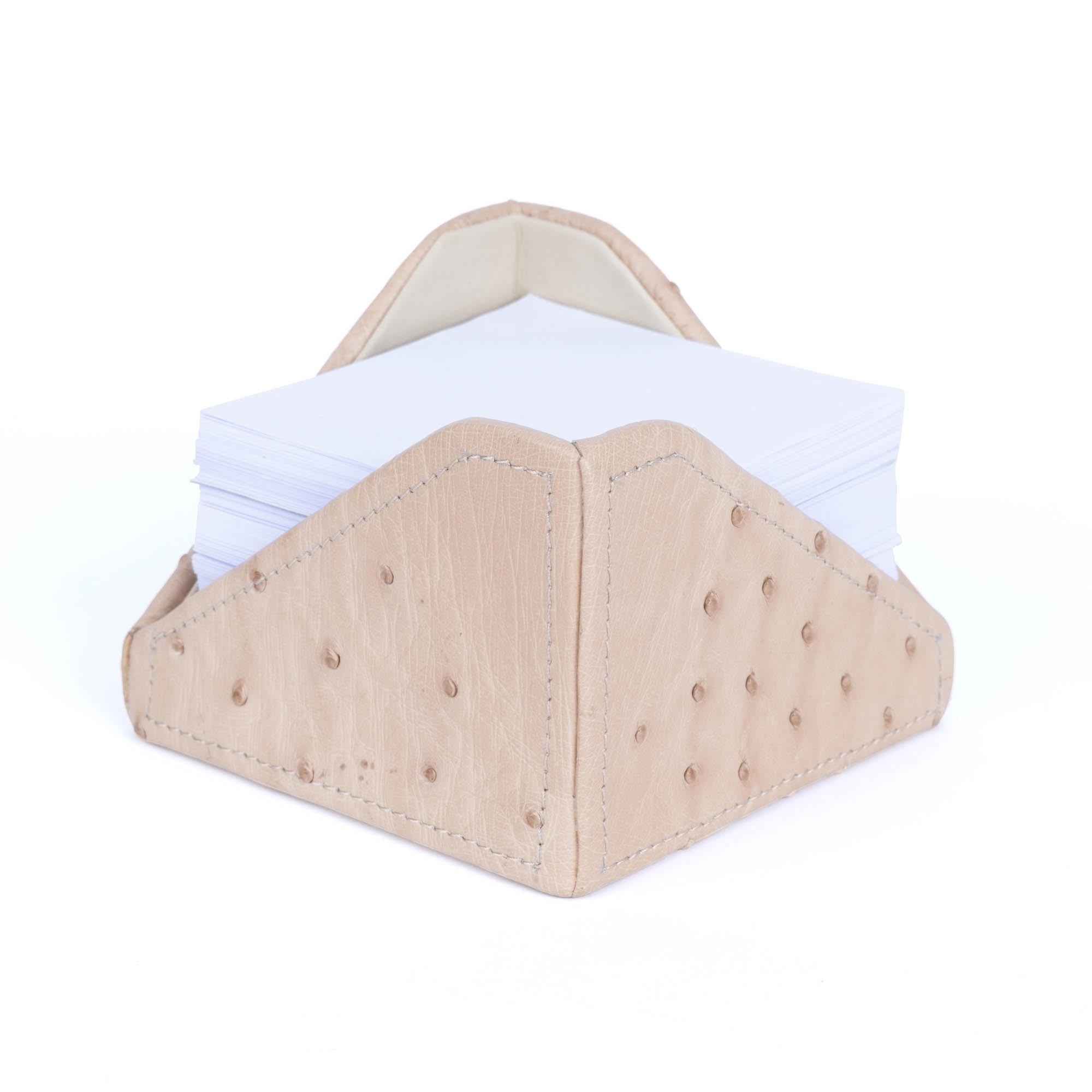 Note Paper Holder - Ostrich Leather - Cream