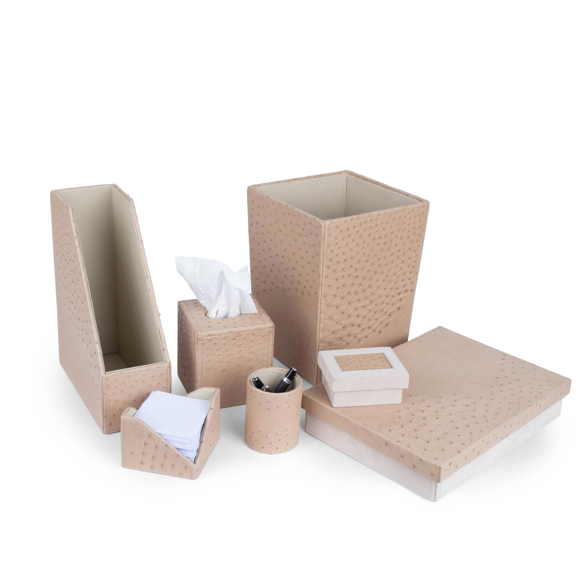 Note Paper Holder - Ostrich Leather - Cream