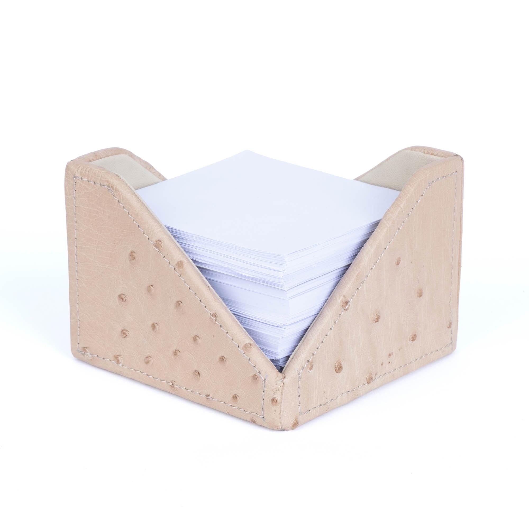 Note Paper Holder - Ostrich Leather - Cream