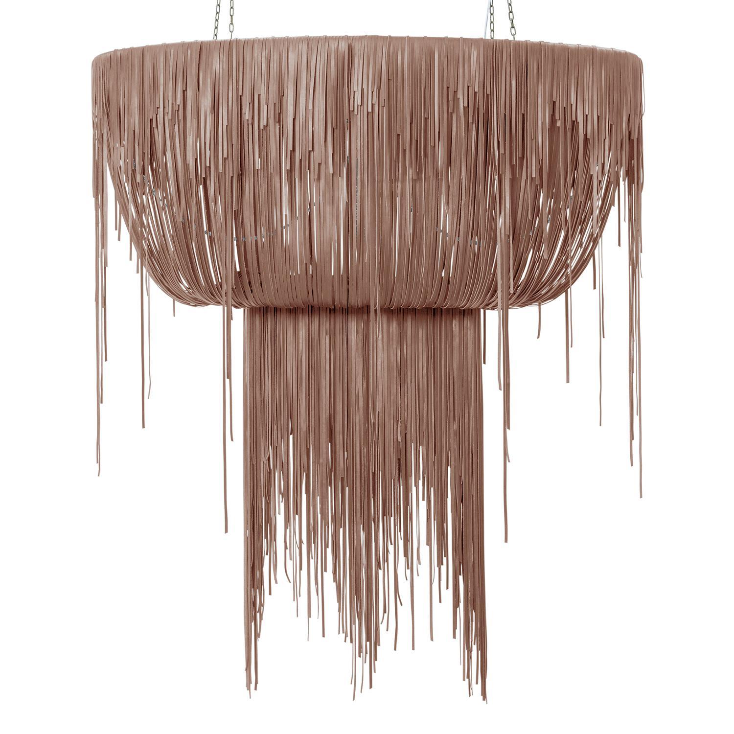 Large Oval Urchin Leather Chandelier in Metallic Leather