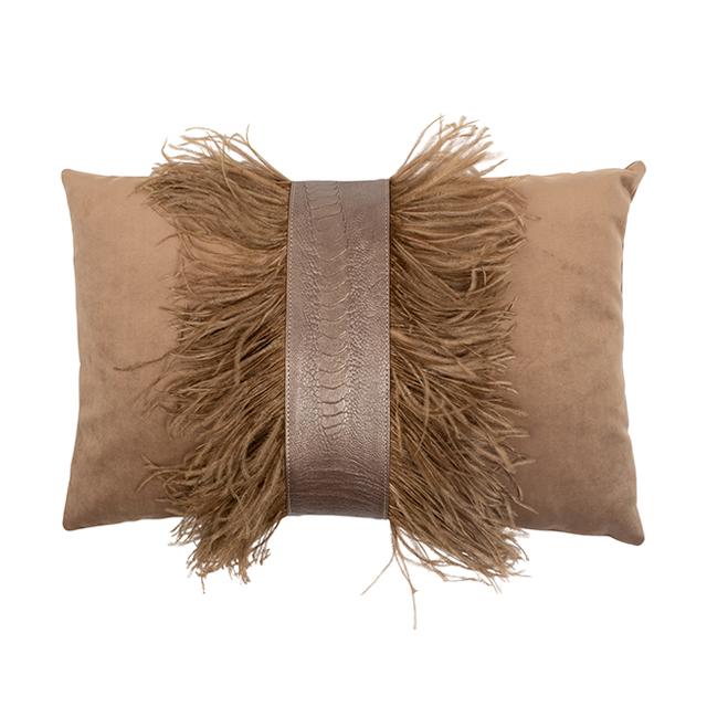 Ostrich Trim Pillow - Antique / Velvet