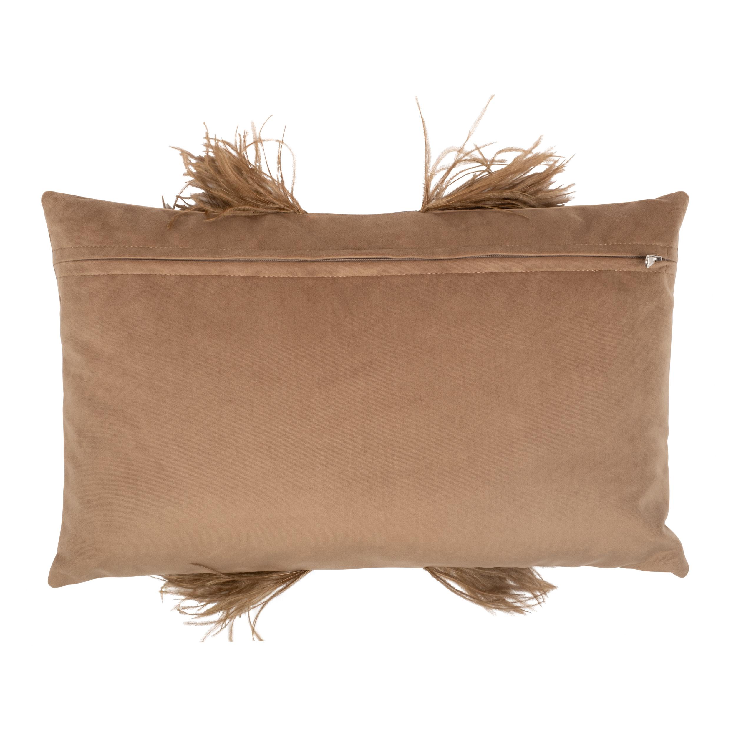 Ostrich Trim Pillow - Antique / Velvet