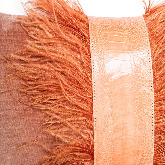 Ostrich Trim Pillow - Peach / Velvet