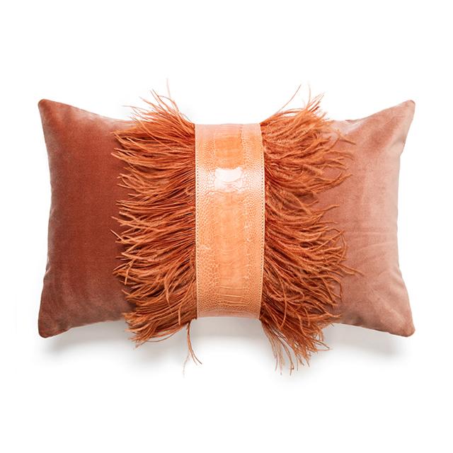 Ostrich Trim Pillow - Peach / Velvet