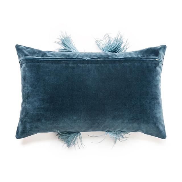 Ostrich Trim Pillow - Teal / Velvet